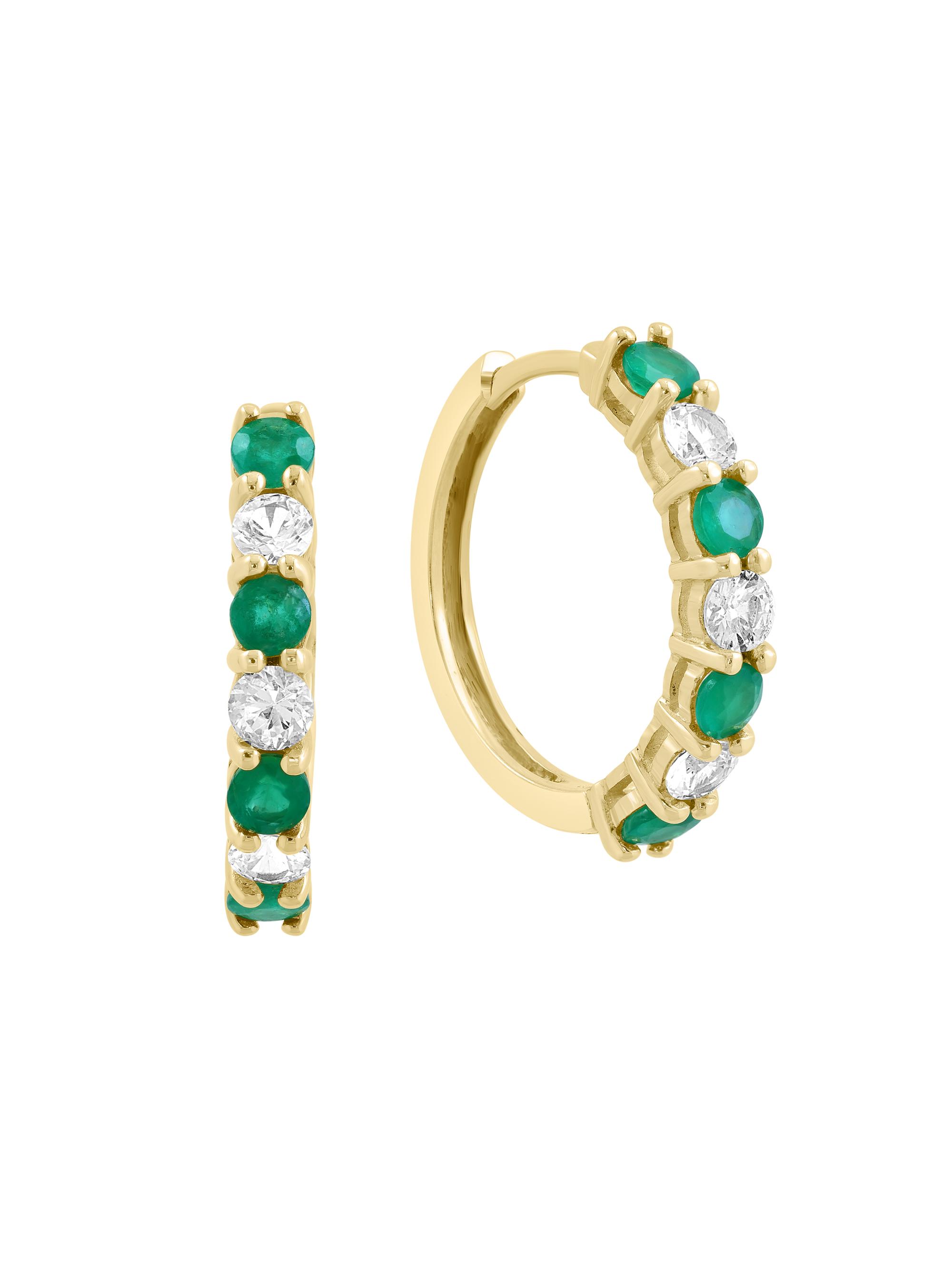Saks Fifth Avenue Collection Women's 14K Yellow Gold, Emerald & 0.59 TCW Diamond Huggie Earrings - Yellow Gold