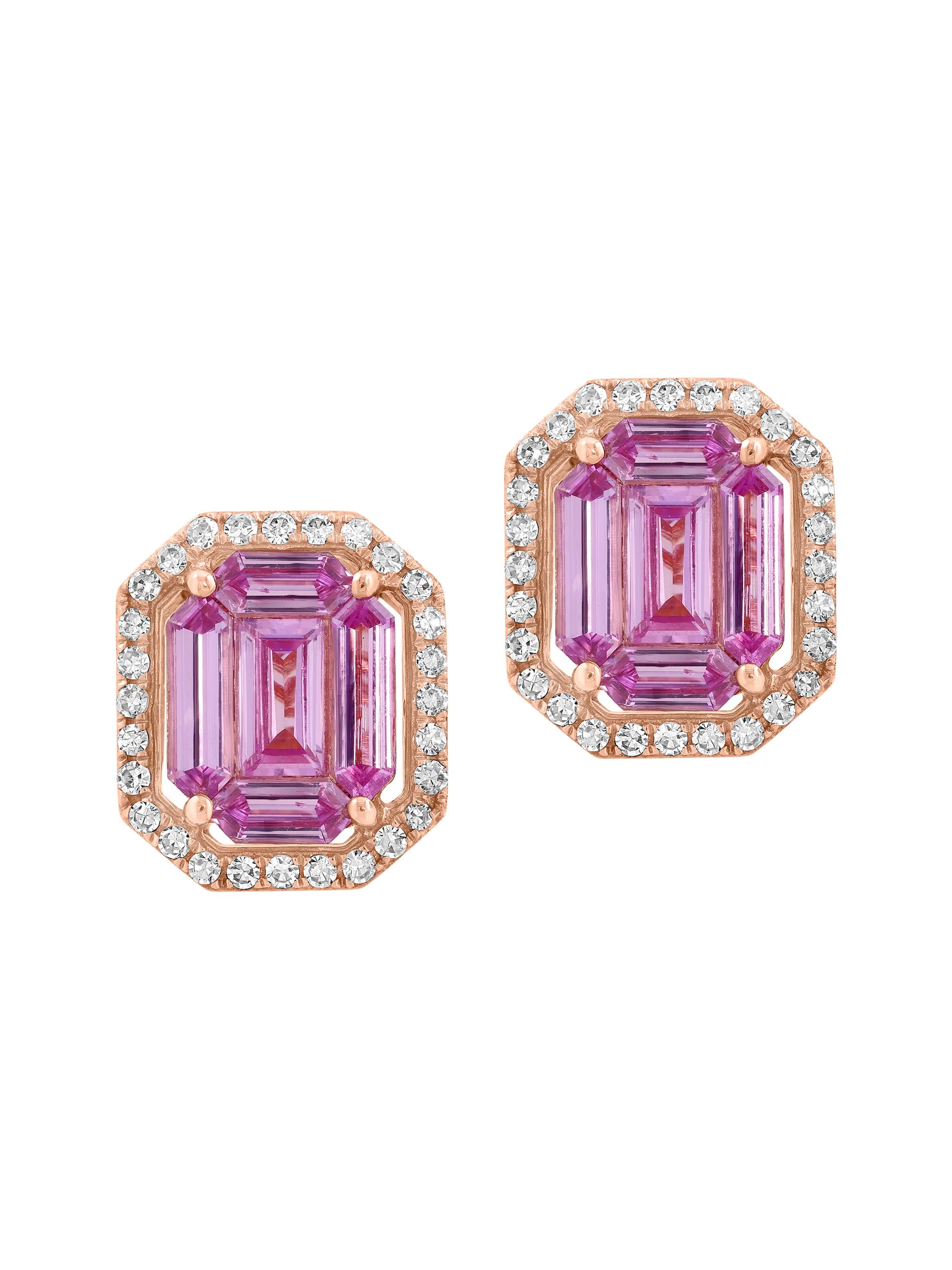 Saks Fifth Avenue Collection Women's 14K Rose Gold, Pink Sapphire & 0.27 TCW Diamond Stud Earrings - Rose Gold