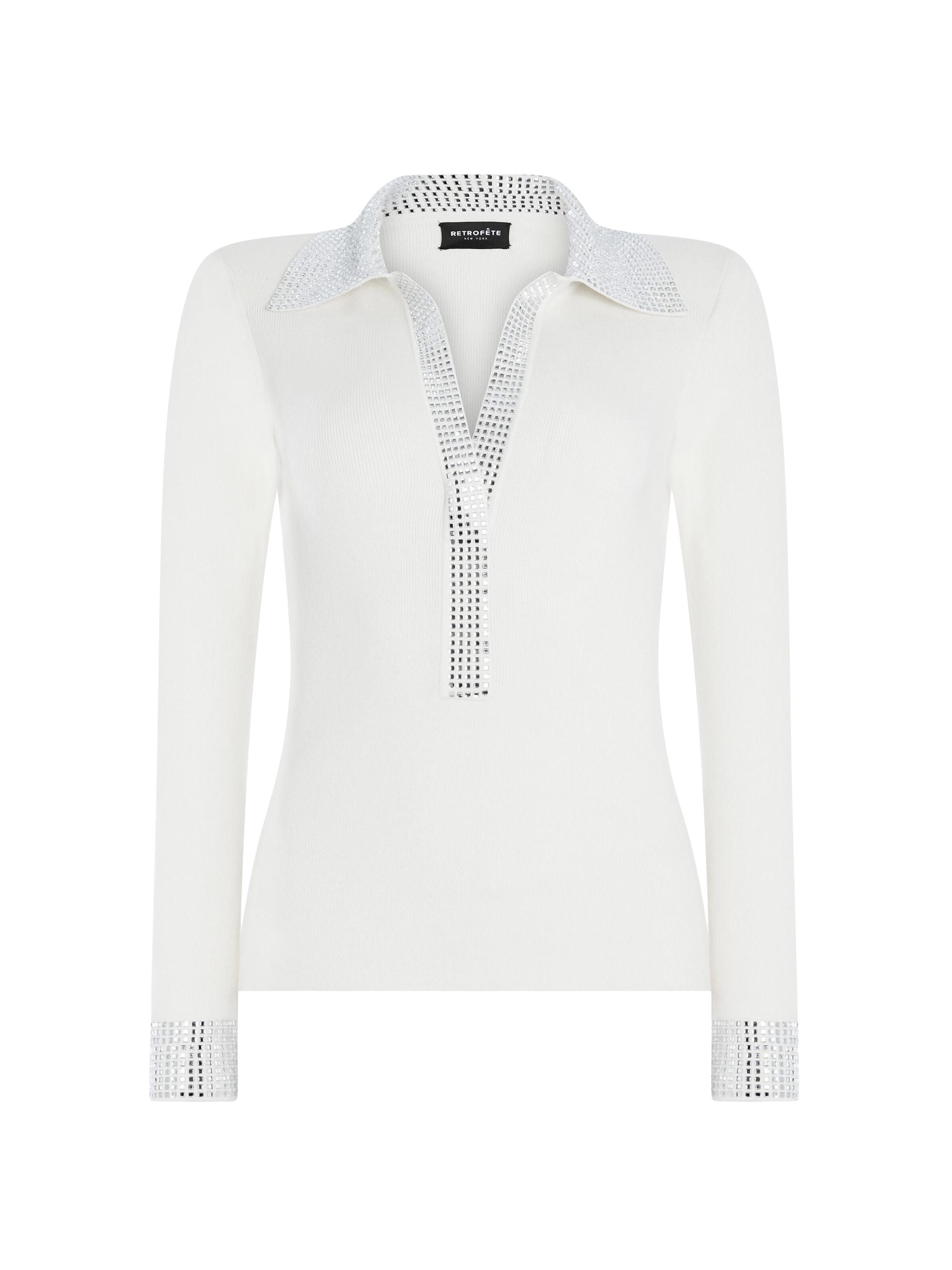 Retrofête Women's Marsha Embellished Top - White Silver