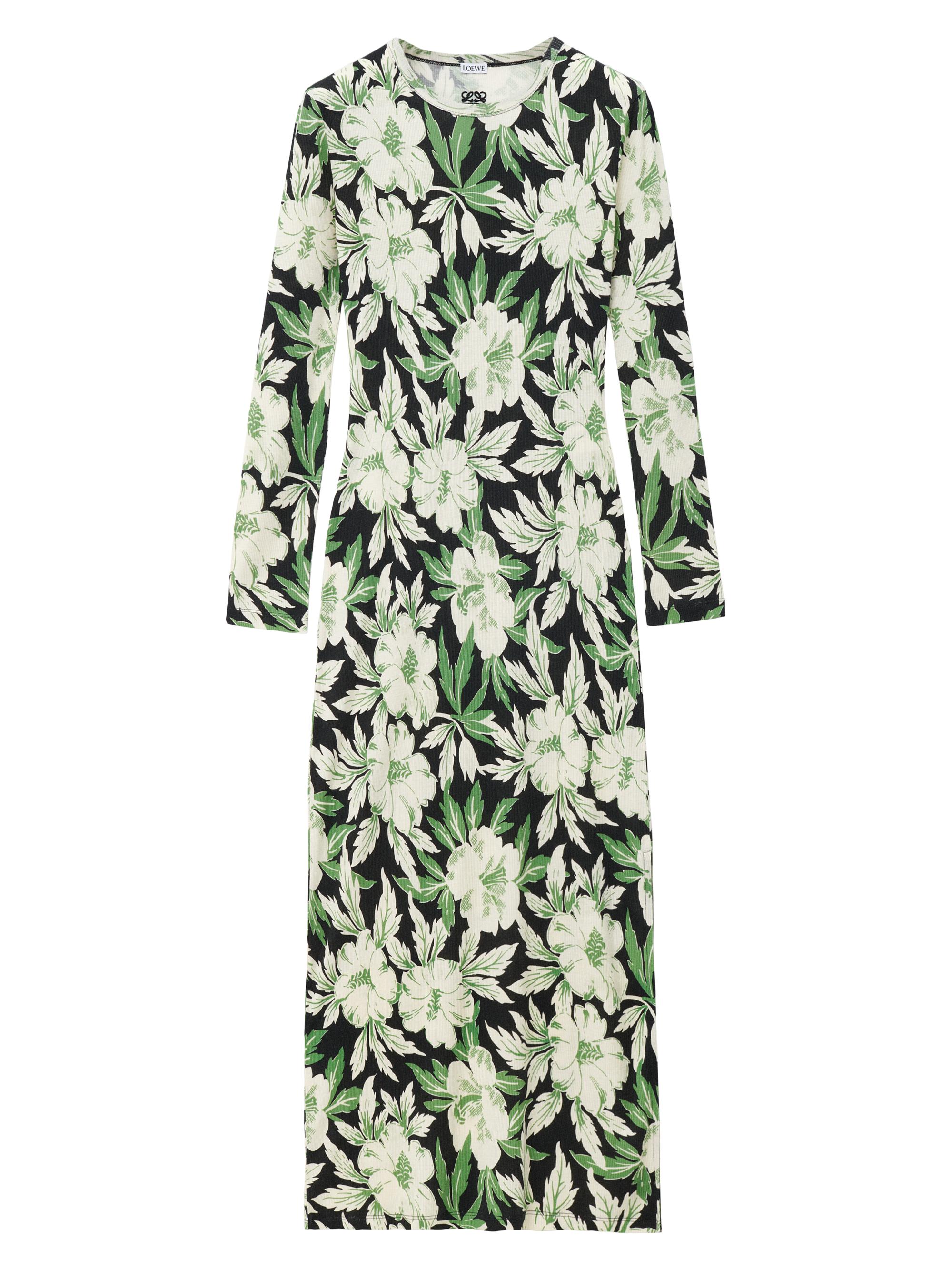 LOEWE Women's Floral Silk-Blend Crewneck Midi-Dress