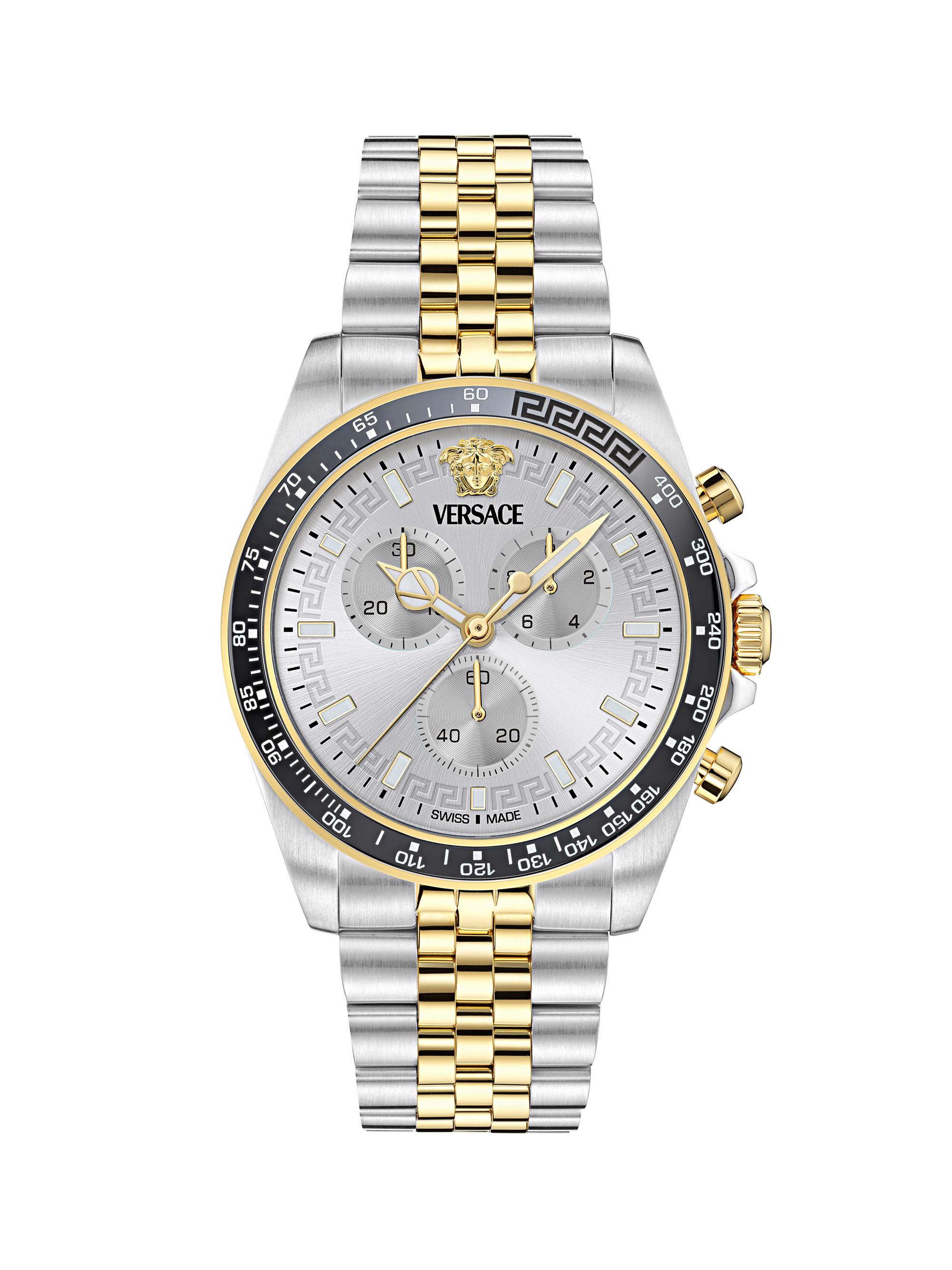 VERSACE 時計 ゴールド ホワイト Versace Greca Chrono Wave Two-Tone Stainless-Steel Bracelet Watch