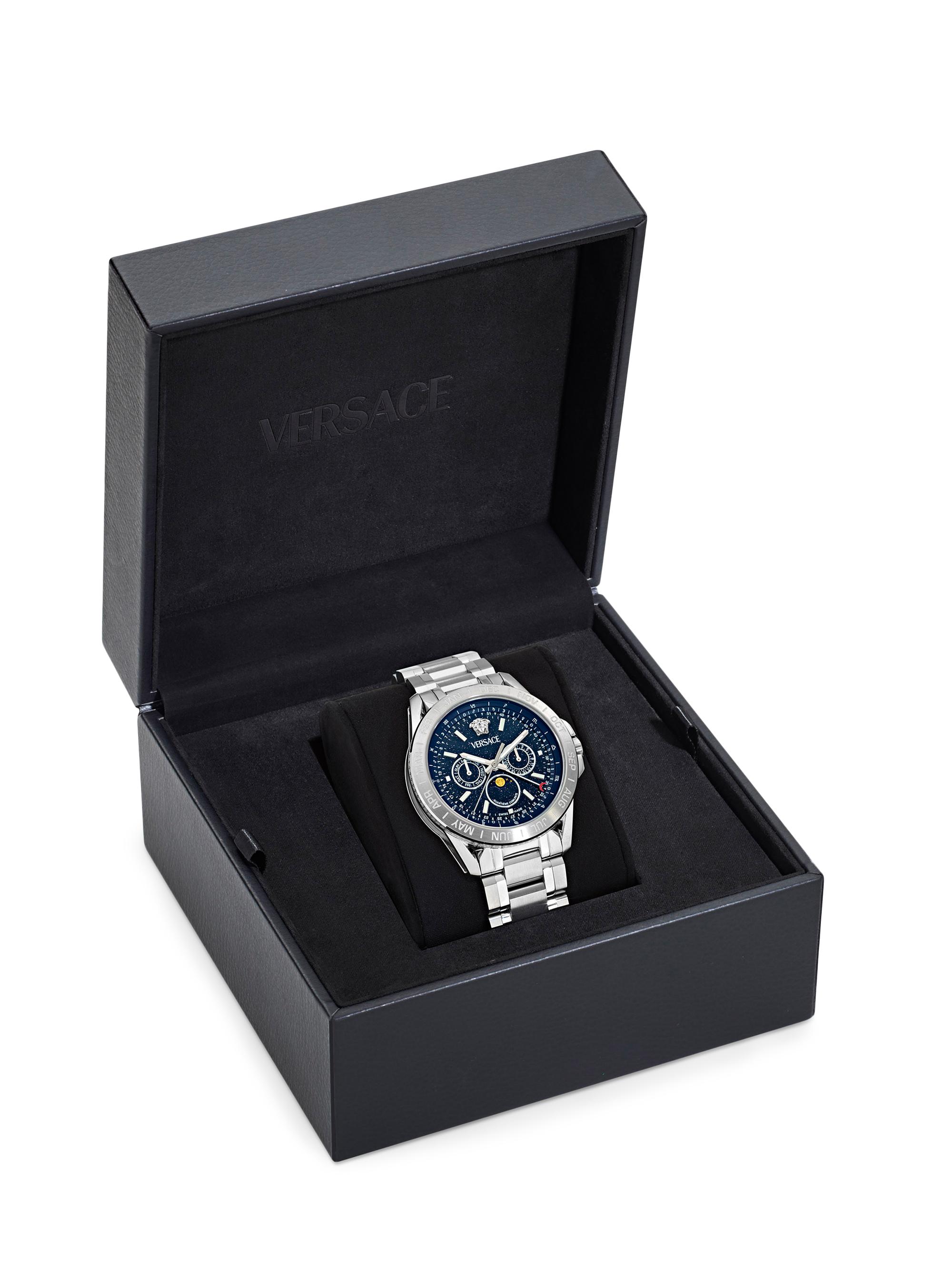 Versace V-Galaxy Moonphase Stainless Steel Watch/43MM | Saks Fifth