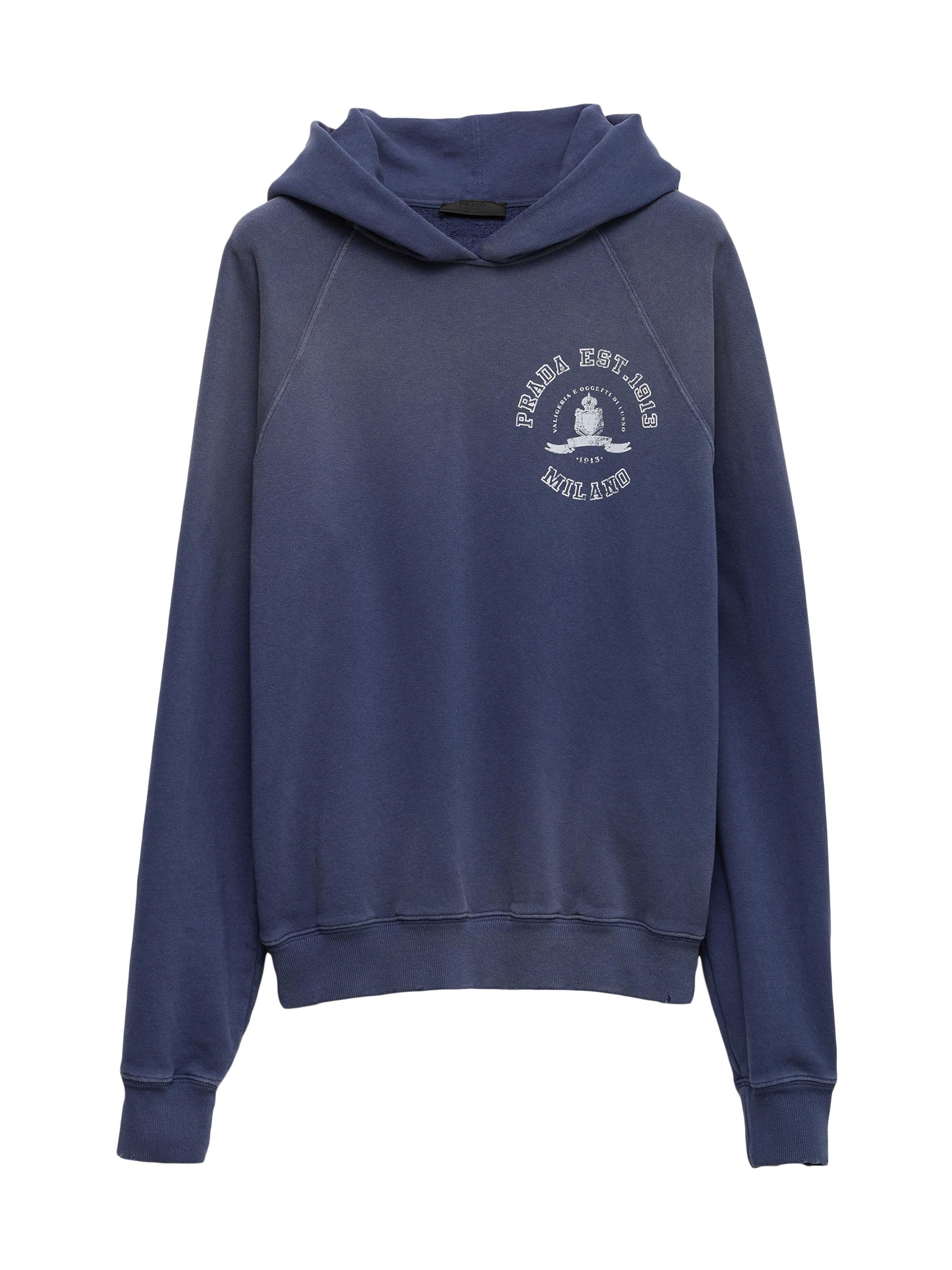 Prada Men's Printed Cotton Fleece Hoodie - Blue