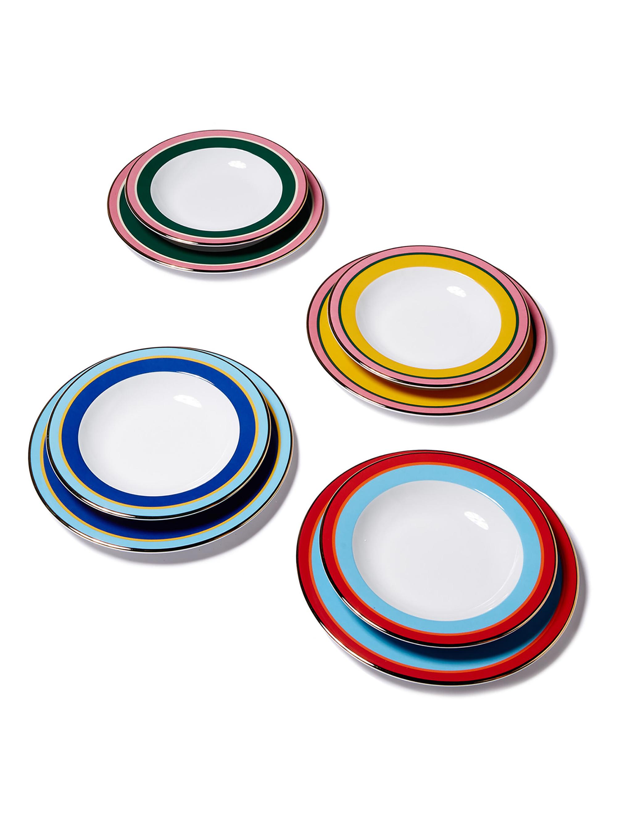 La DoubleJ Soup and Dinner Plates Set of 8 - Rainbow Mix