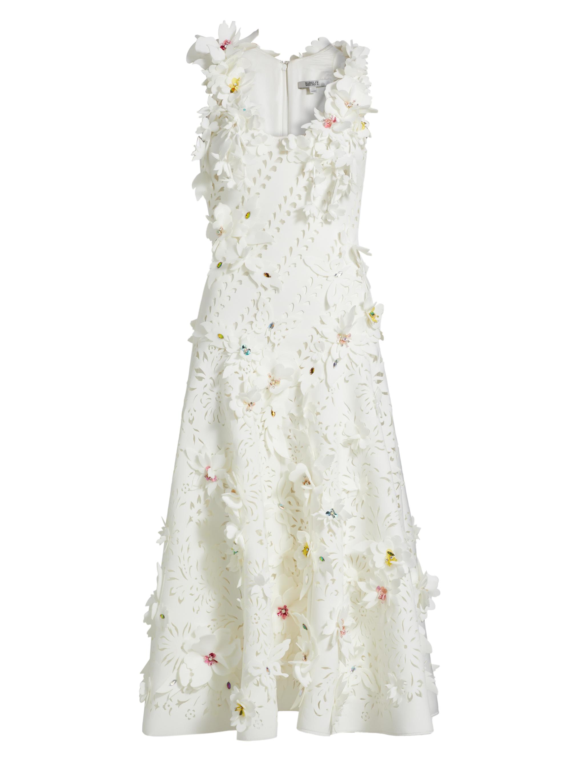 Badgley Mischka Women's Scuba Laser-Cut Fit & Flare Midi-Dress - White