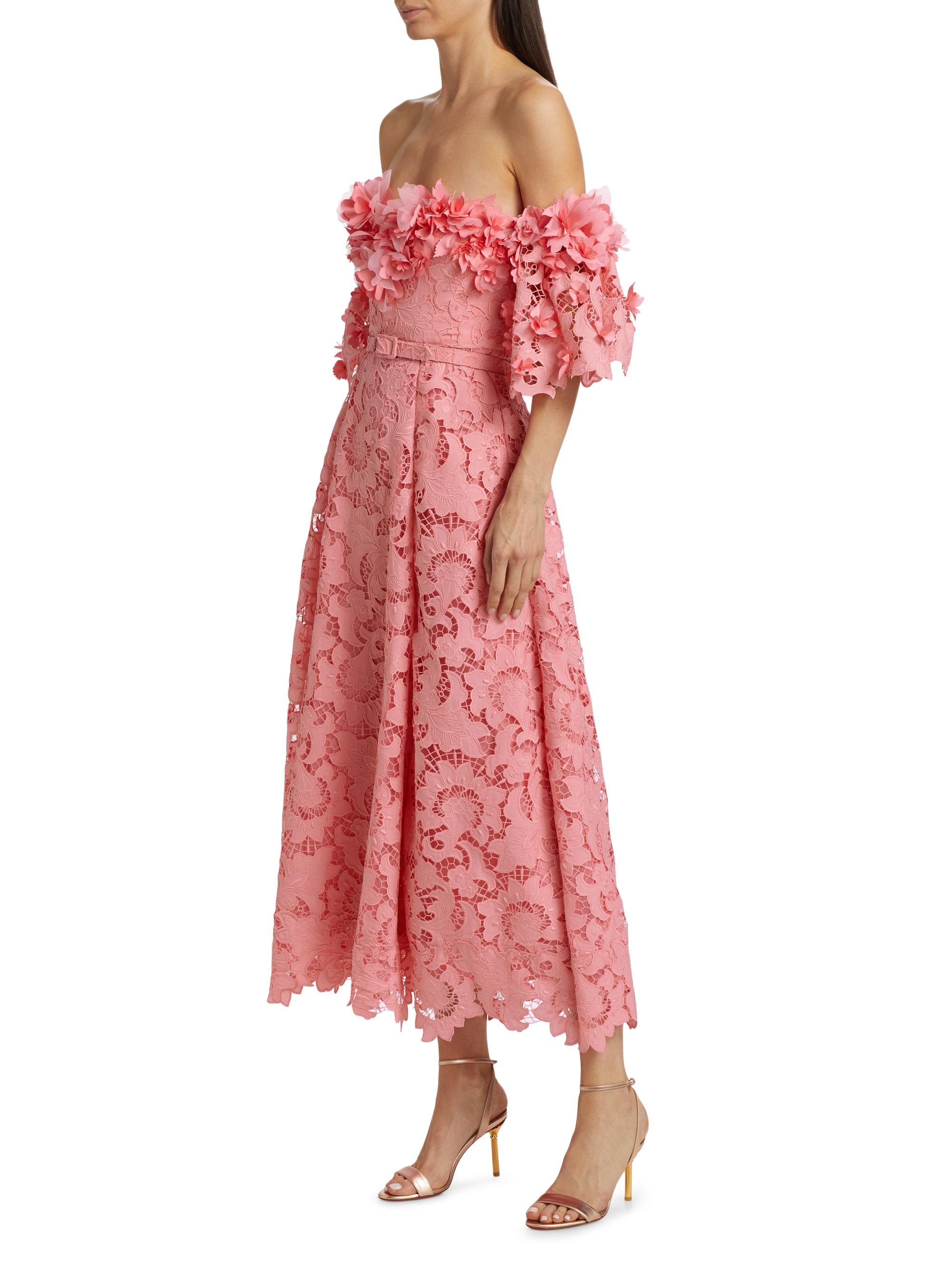 Badgley Mischka Guipure Lace Off-The-Shoulder Midi-Dress | Saks Fifth Avenue