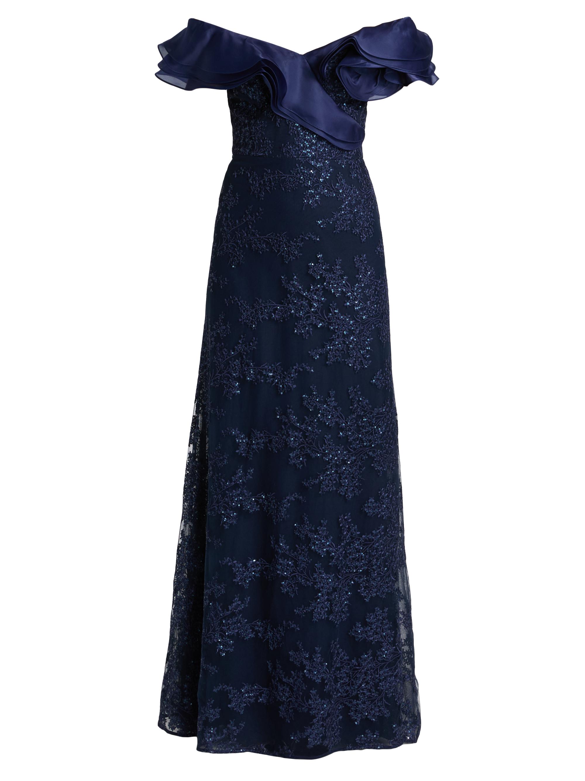 Teri Jon by Rickie Freeman Women's Ascension Sequined Tulle Gown - Navy