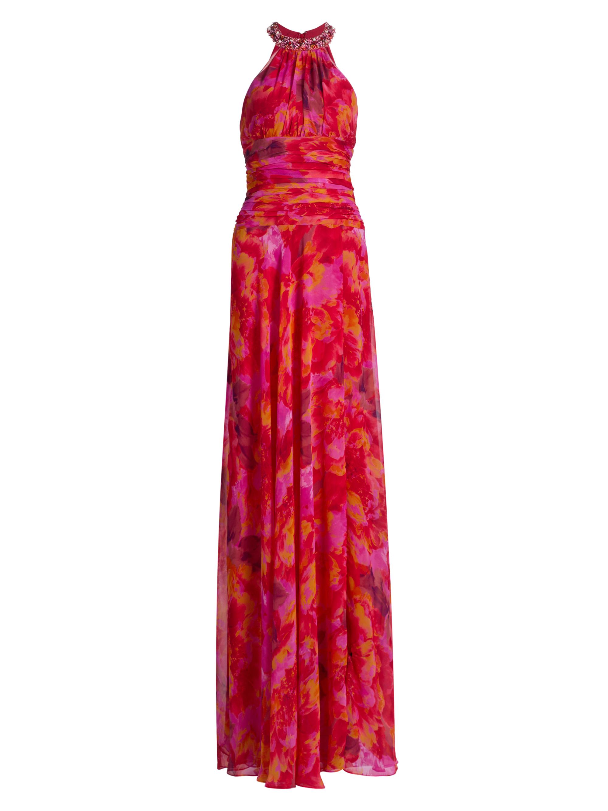 Teri Jon by Rickie Freeman Women's Floral Halterneck Gown - Red Multi