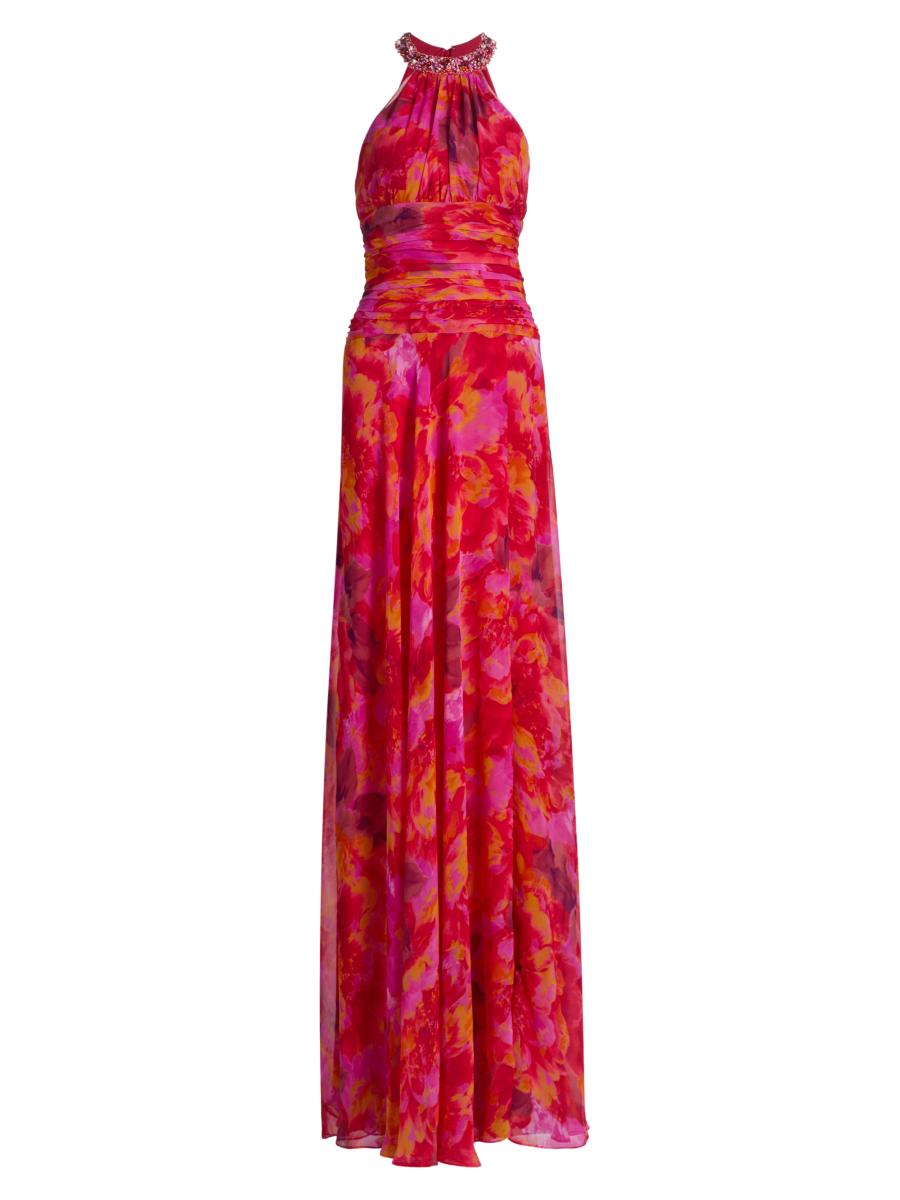 Teri Jon Women's Floral Halterneck Gown In Multi