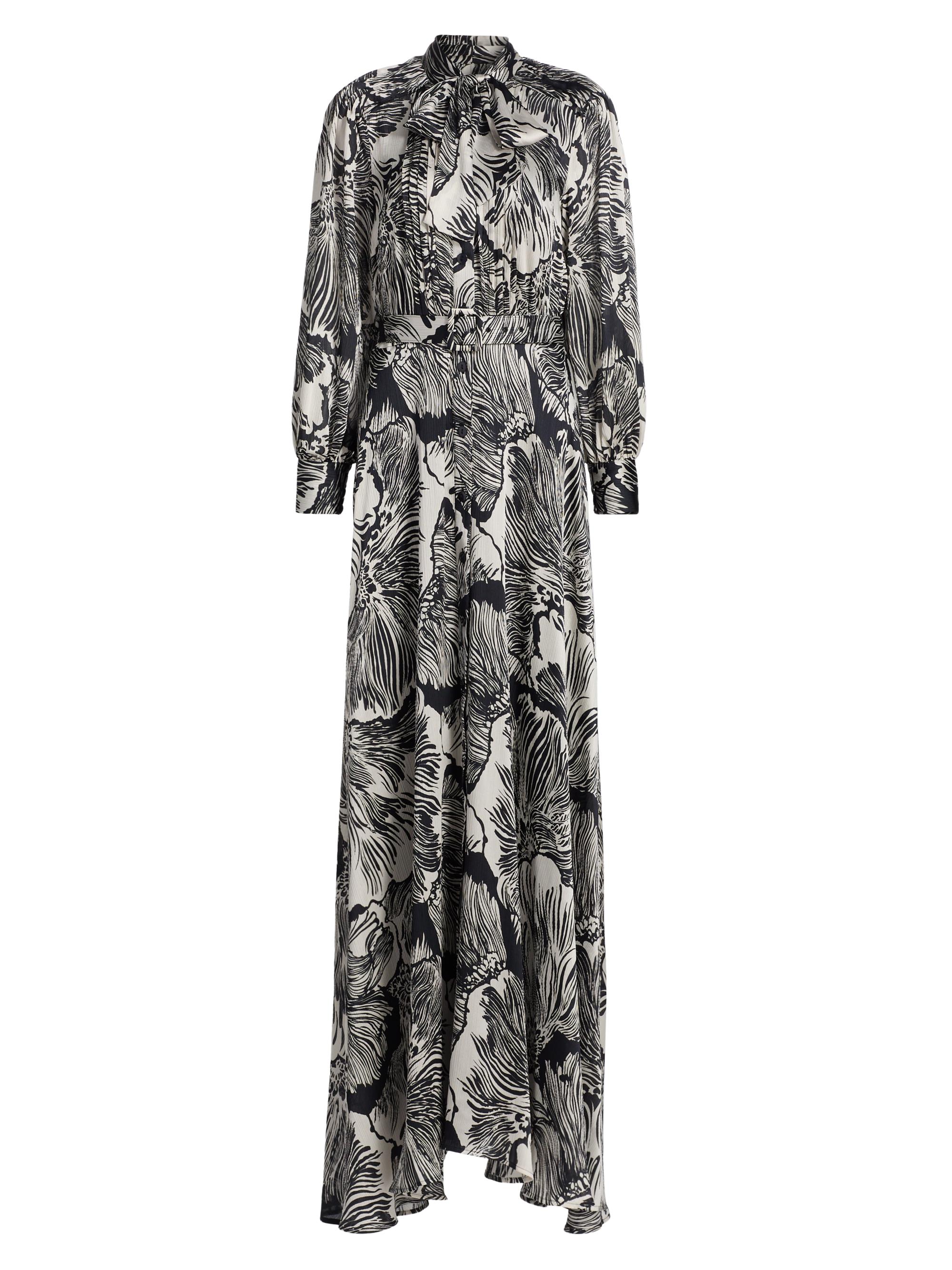 Teri Jon by Rickie Freeman Women's Palm Leaf Tieneck Maxi Shirtdress - Black
