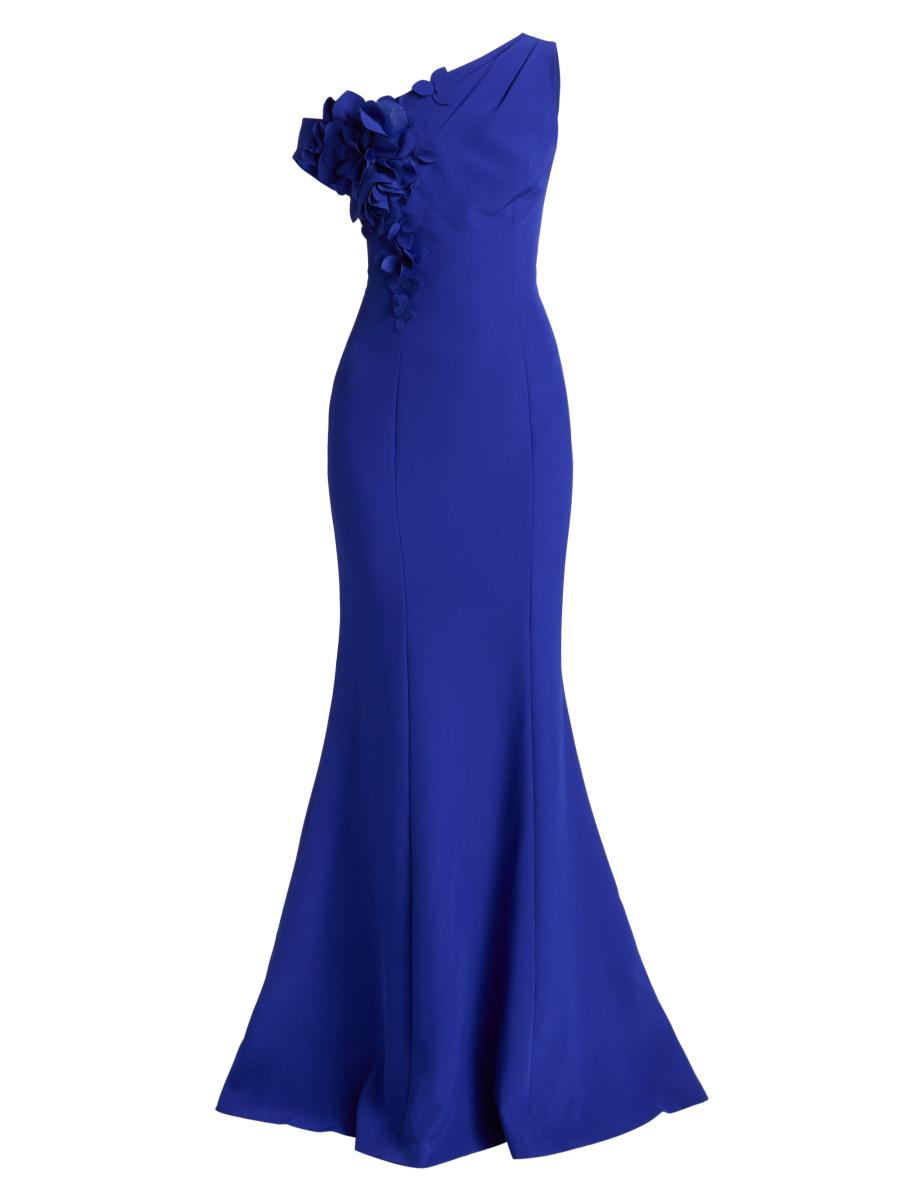 Teri Jon Women's Ruffled One-shoulder Gown In Blue