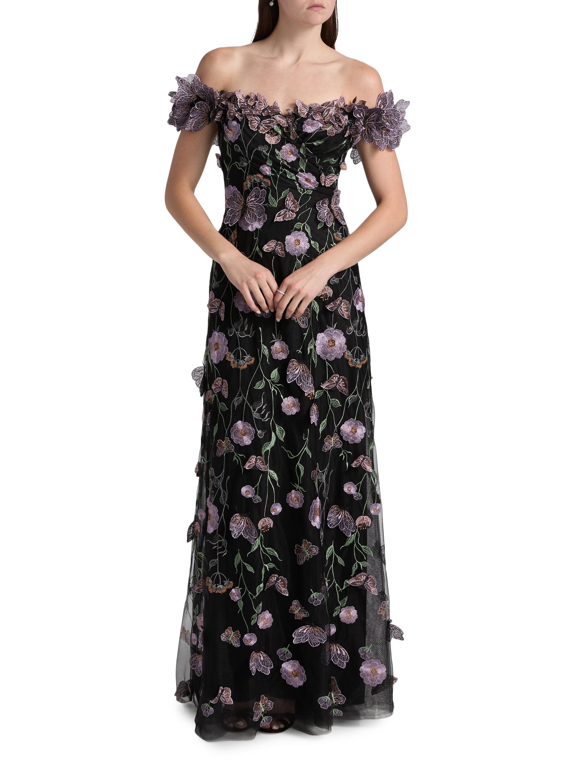 Teri Jon by Rickie Freeman Floral Appliqu Off-the-Shoulder Gown | Saks  Fifth Avenue