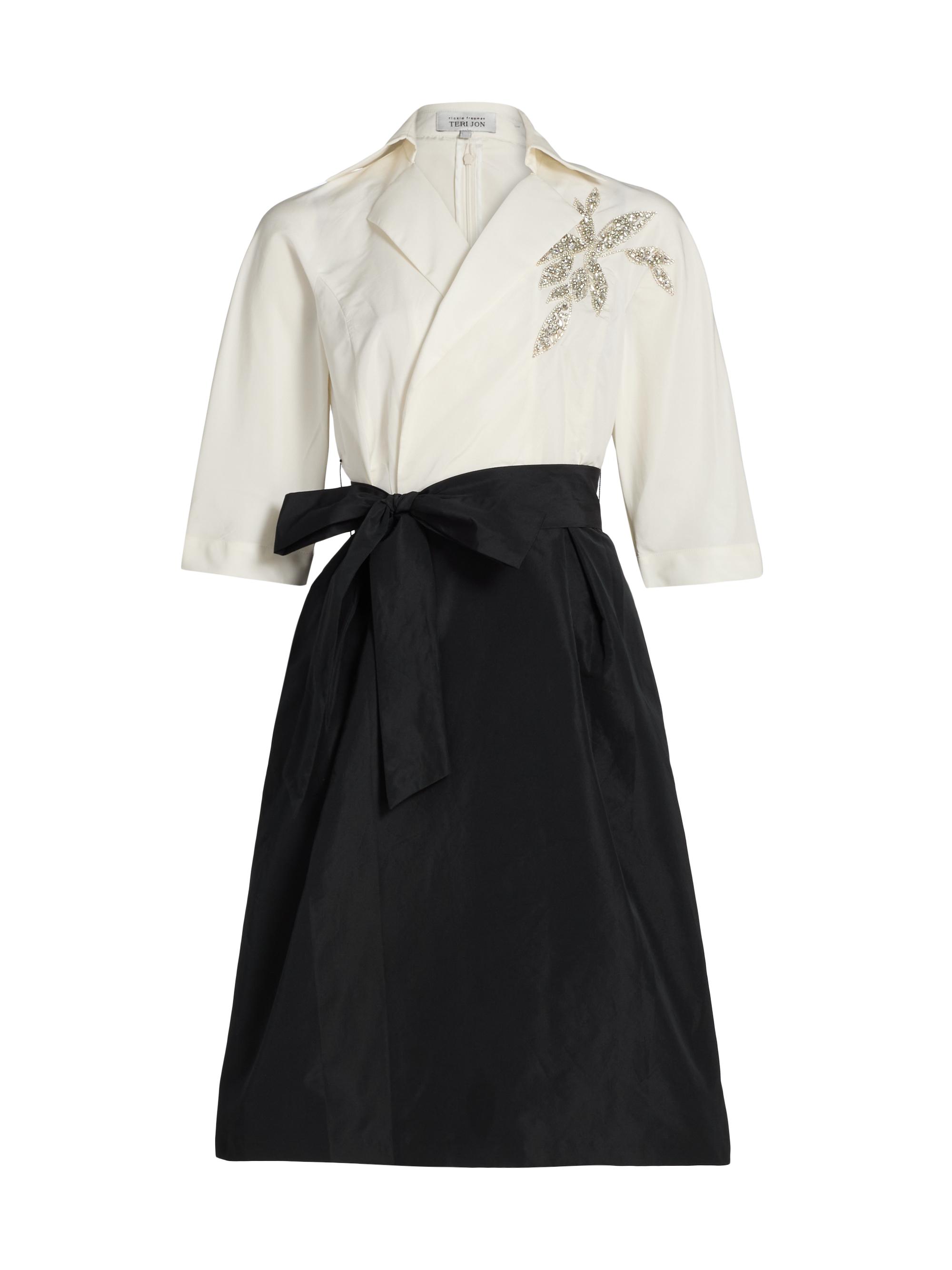Teri Jon by Rickie Freeman Women's Taffeta Shirtwaist Cocktail Dres - White Black