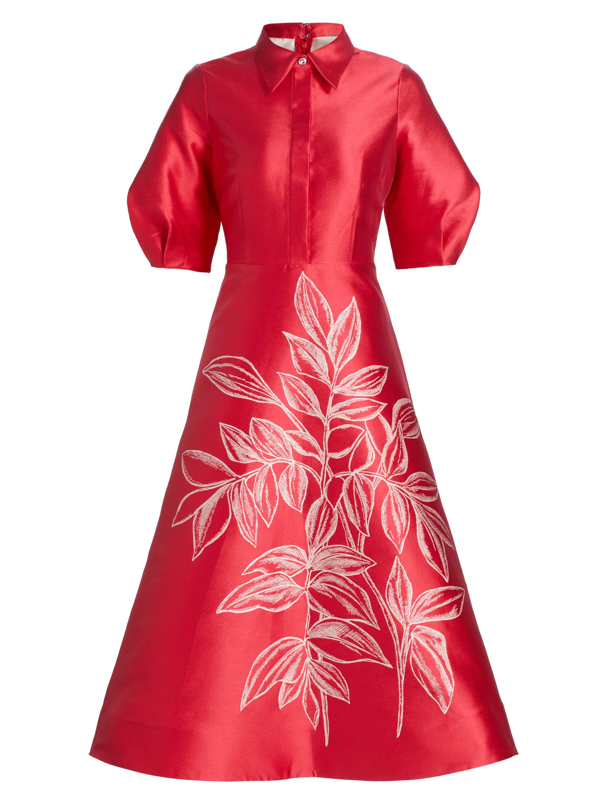 Teri Jon by Rickie Freeman Women's Botanical Jacquard Puff Sleeve Cocktail Dress - Tomato Red
