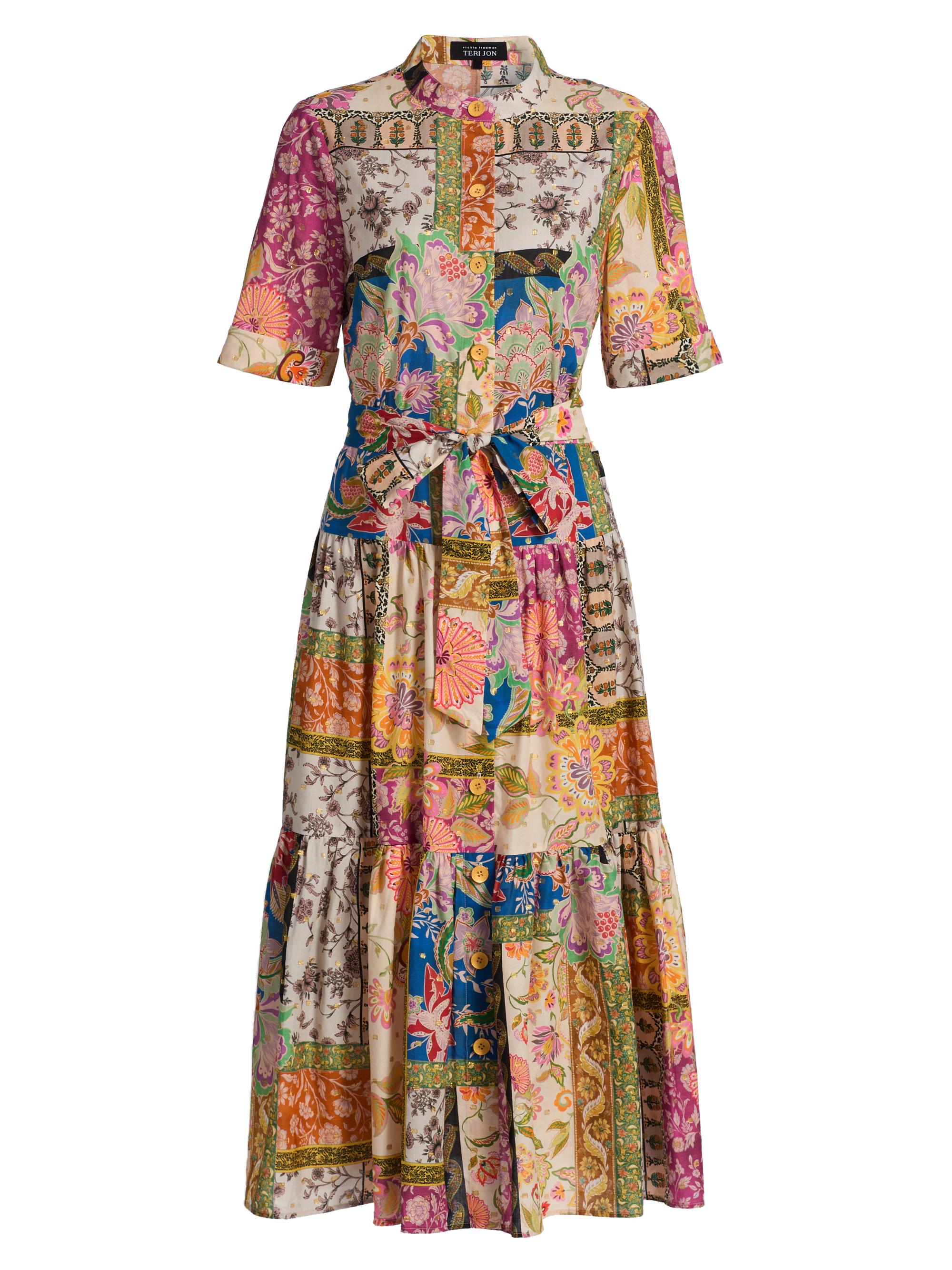 Teri Jon by Rickie Freeman Women's Patchwork Printed Button-Front Midi-Dress