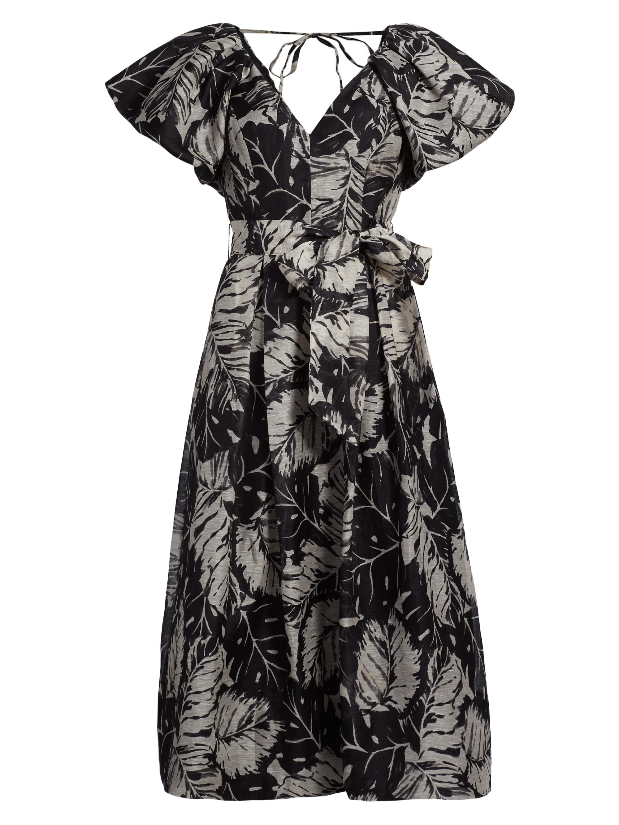 Teri Jon by Rickie Freeman Women's Leaf Print Silk-Linen Cocktail Dress - Black