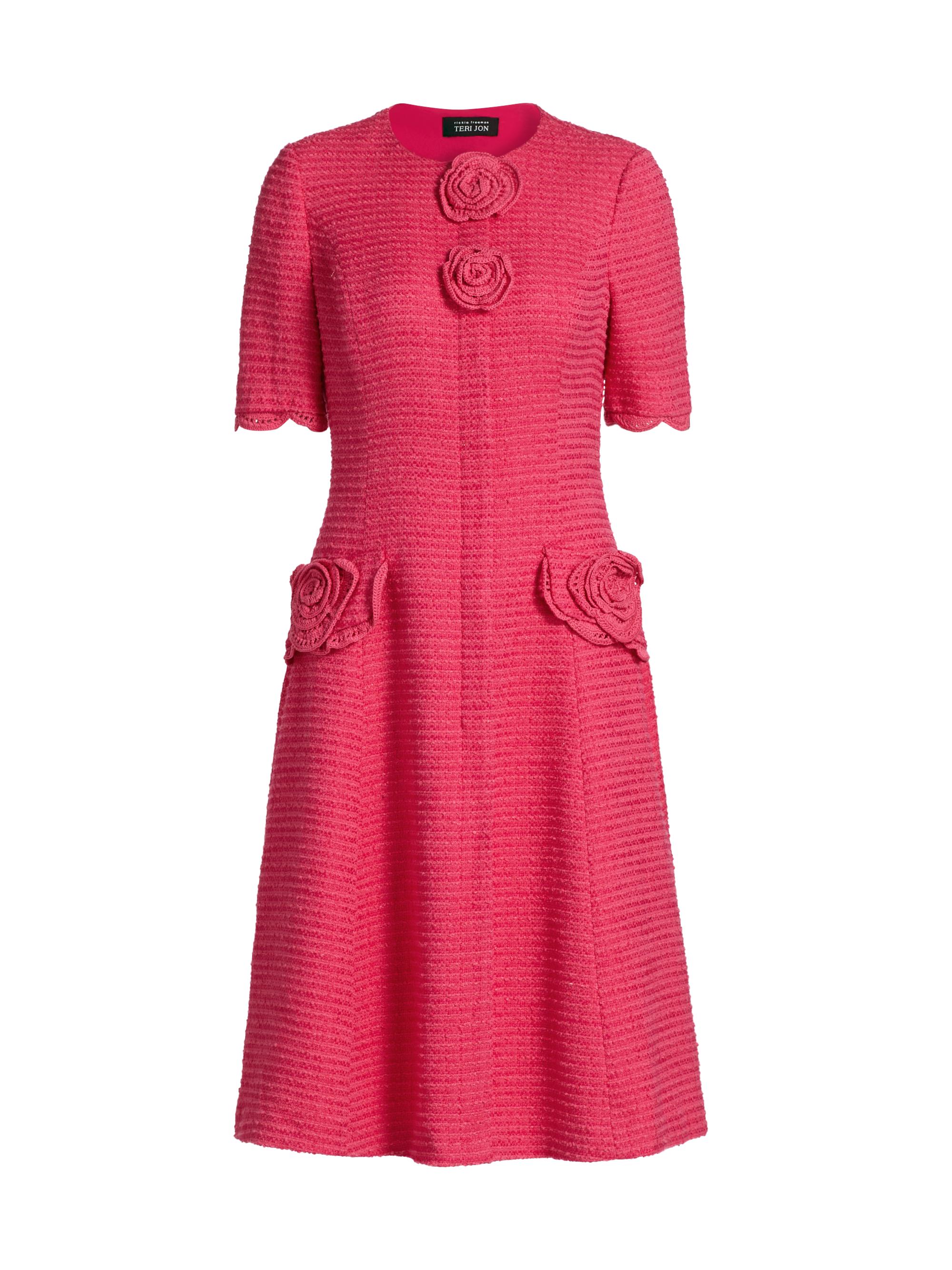 Teri Jon by Rickie Freeman Women's Crochet Floral Bouclé Dress - Watermelon