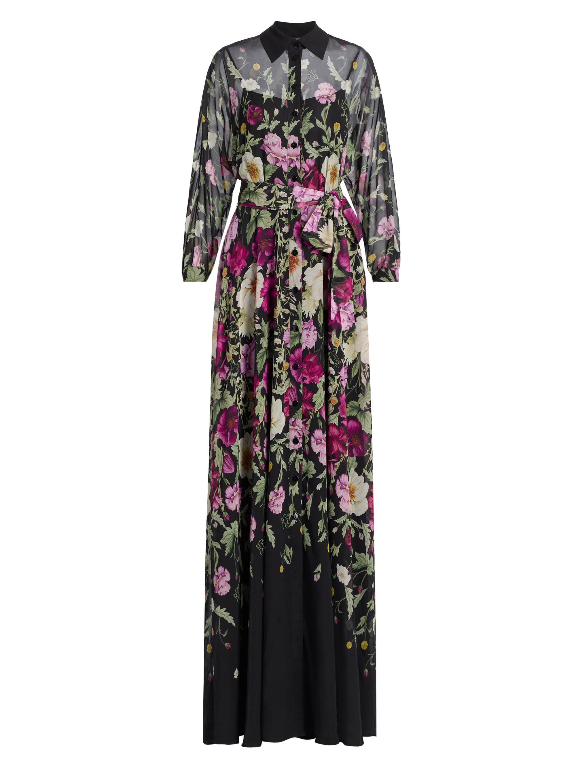 Teri Jon by Rickie Freeman Women's Floral Chiffon Maxi Shirtdress - Black Multi