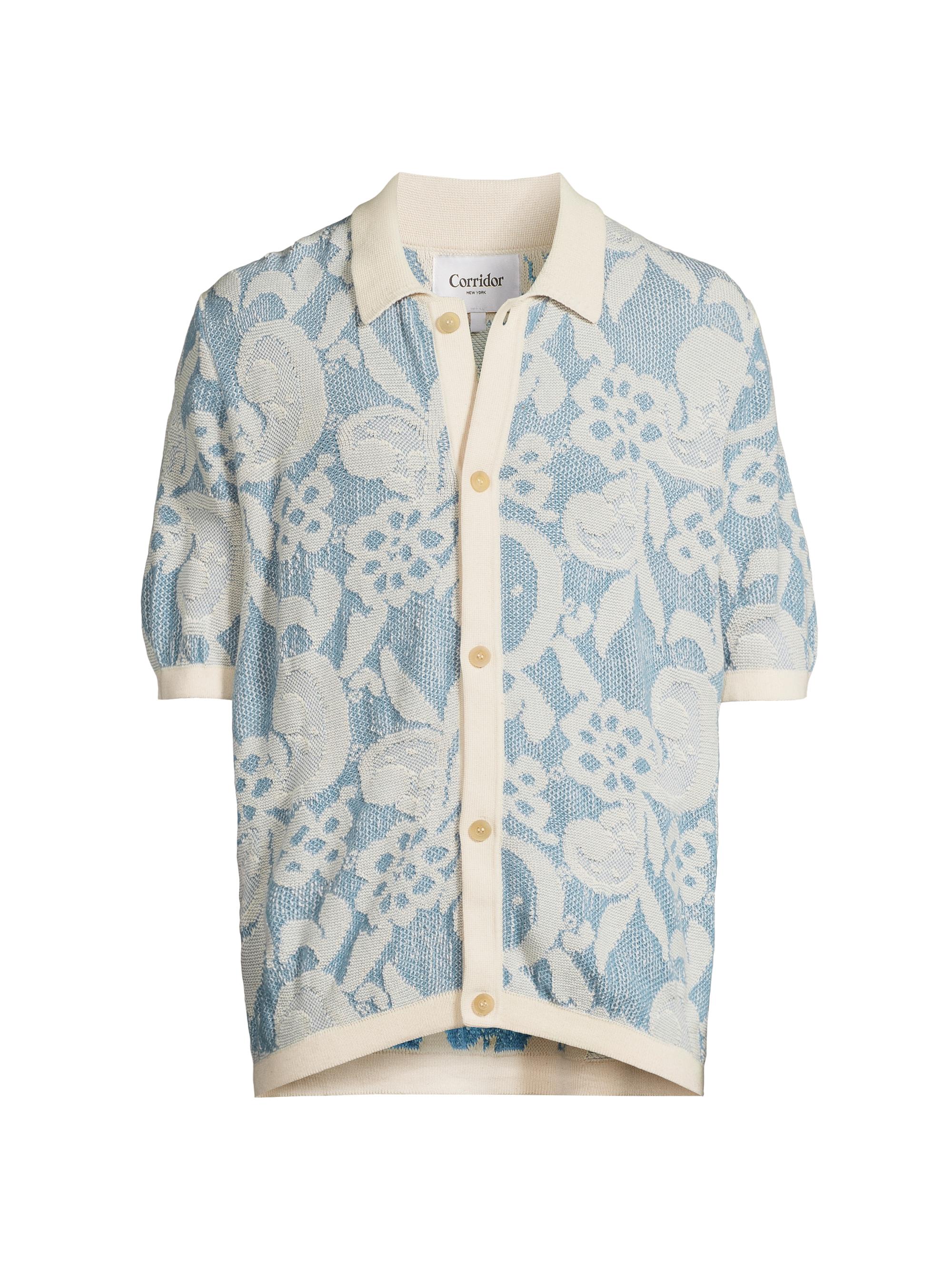 Corridor Men's Resonance Floral Jacquard Button-Front Shirt - Blue