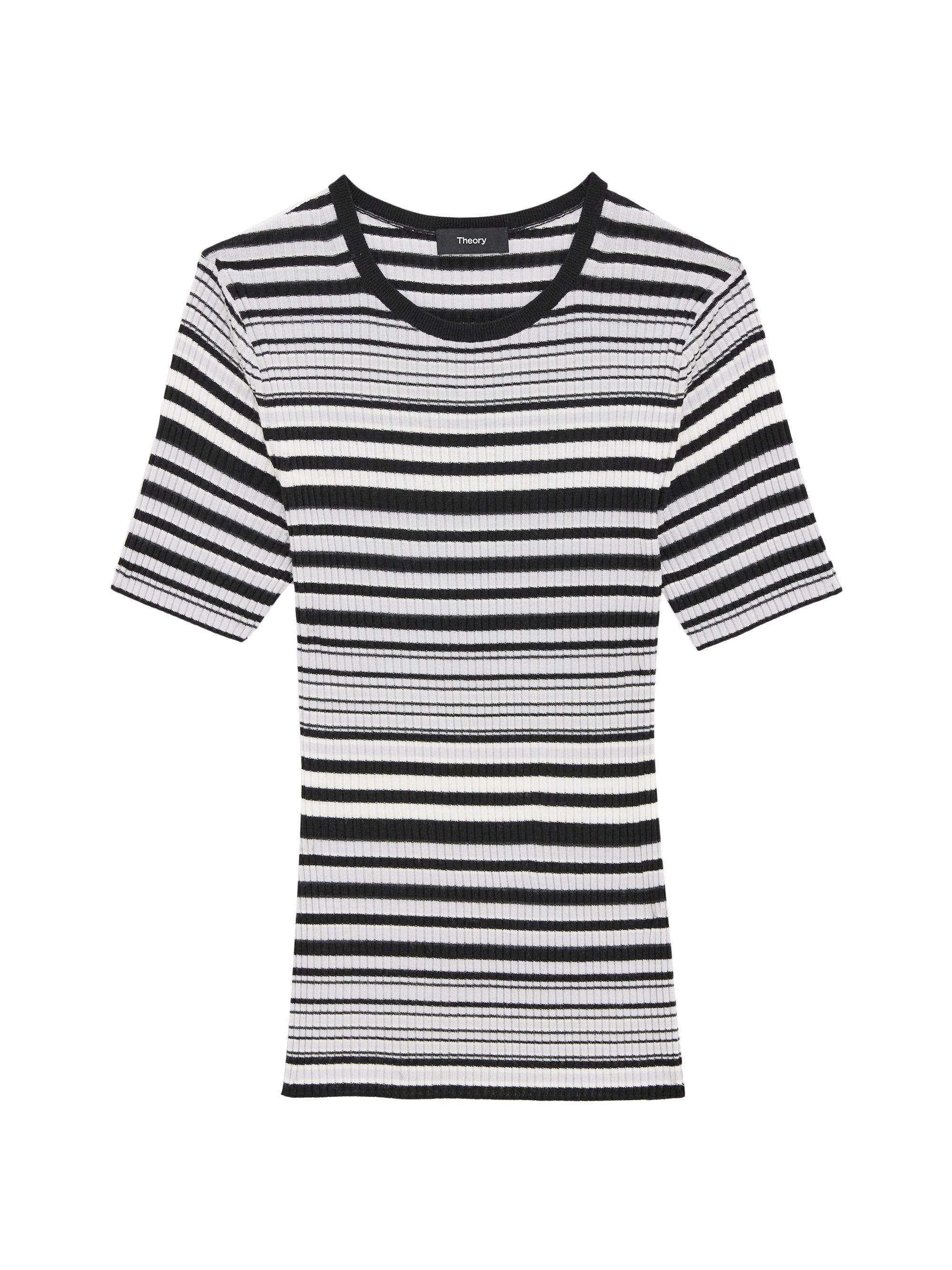 Theory Women's Rib-Knit Stripe Wool T-Shirt - Black Multi