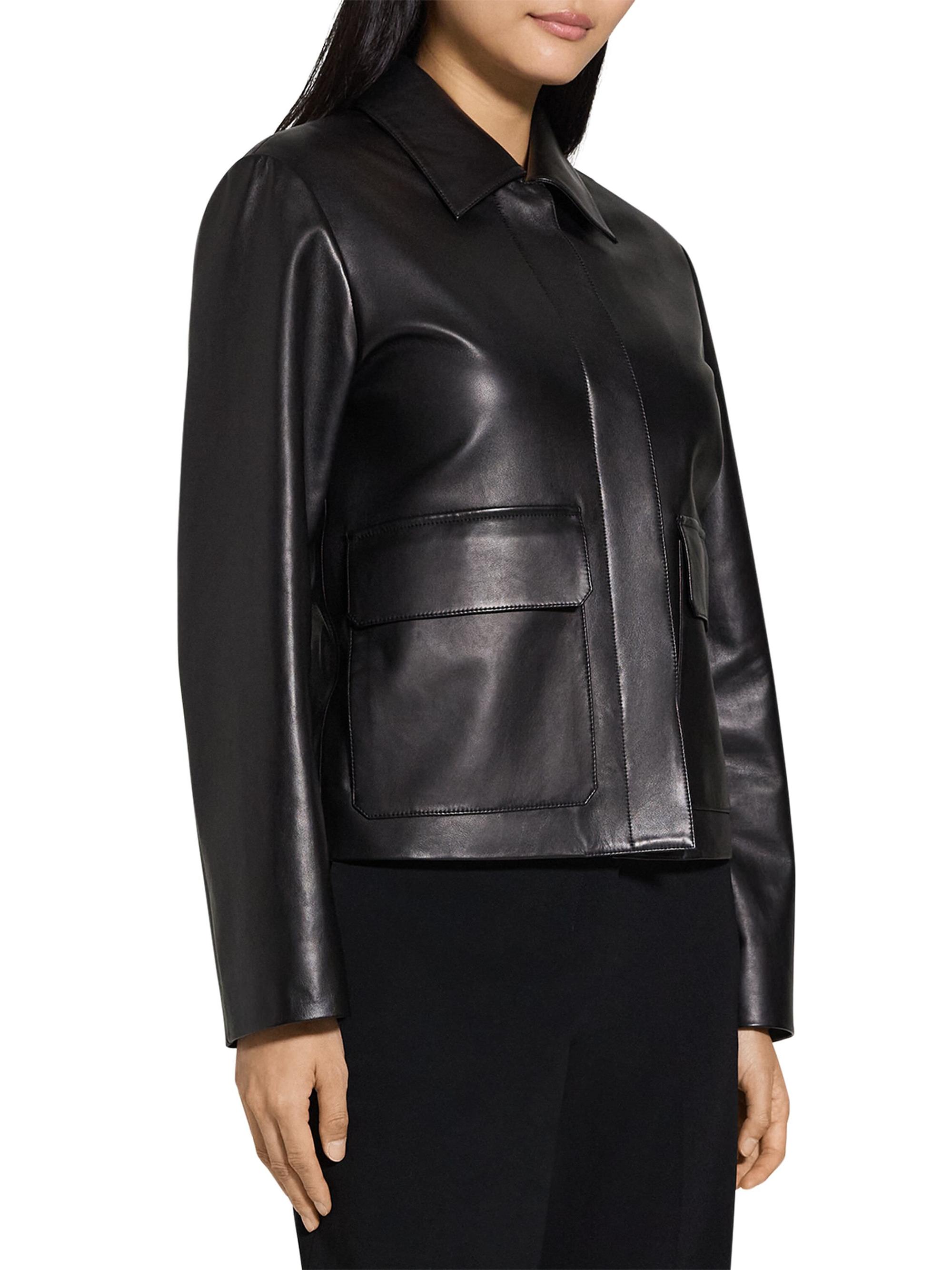 Theory Leather Boxy Patch Jacket | Saks Fifth Avenue