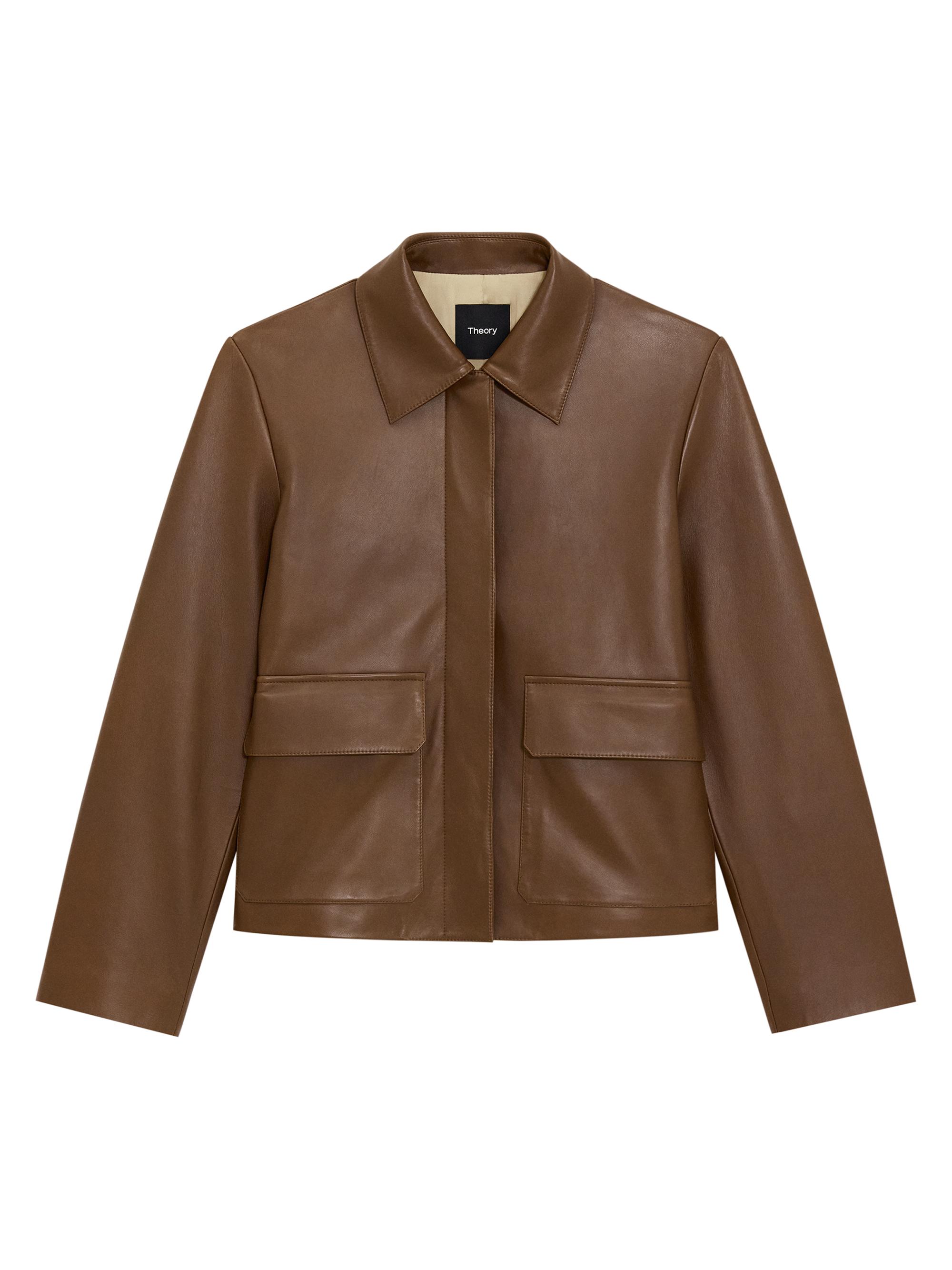 Theory Leather Boxy Patch Jacket | Saks Fifth Avenue