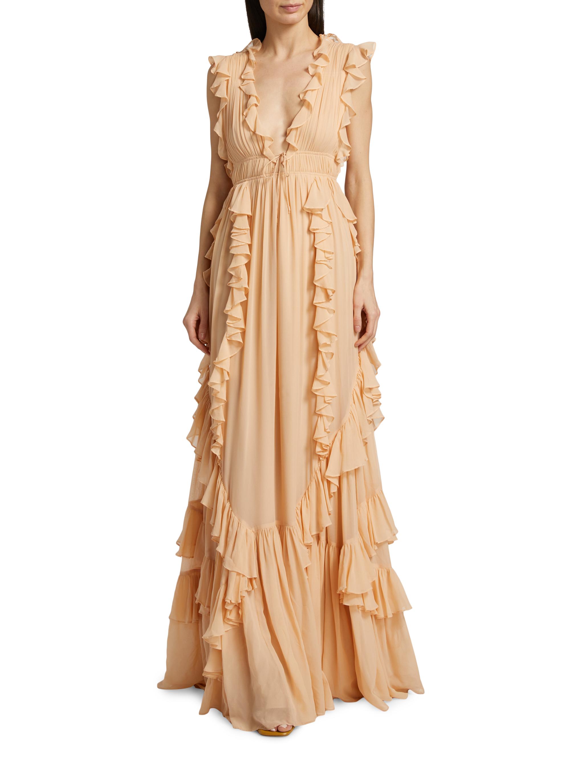green emerald velvet dress Aida Cascading Ruffle Gown - Oleander Floral Print Sleeveless Maxi Dress