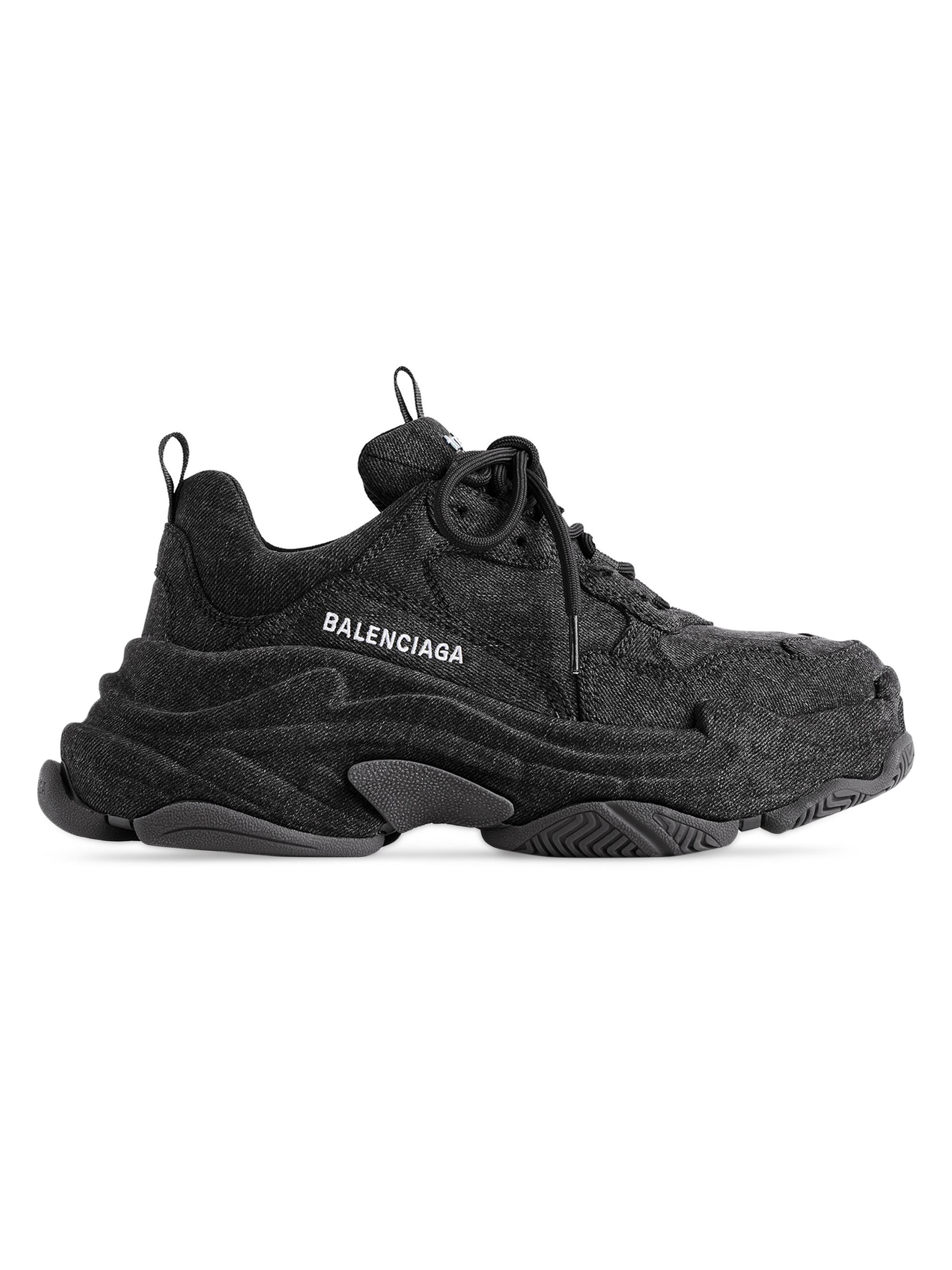 Balenciaga Men's Triple S Denim Sneakers - Black