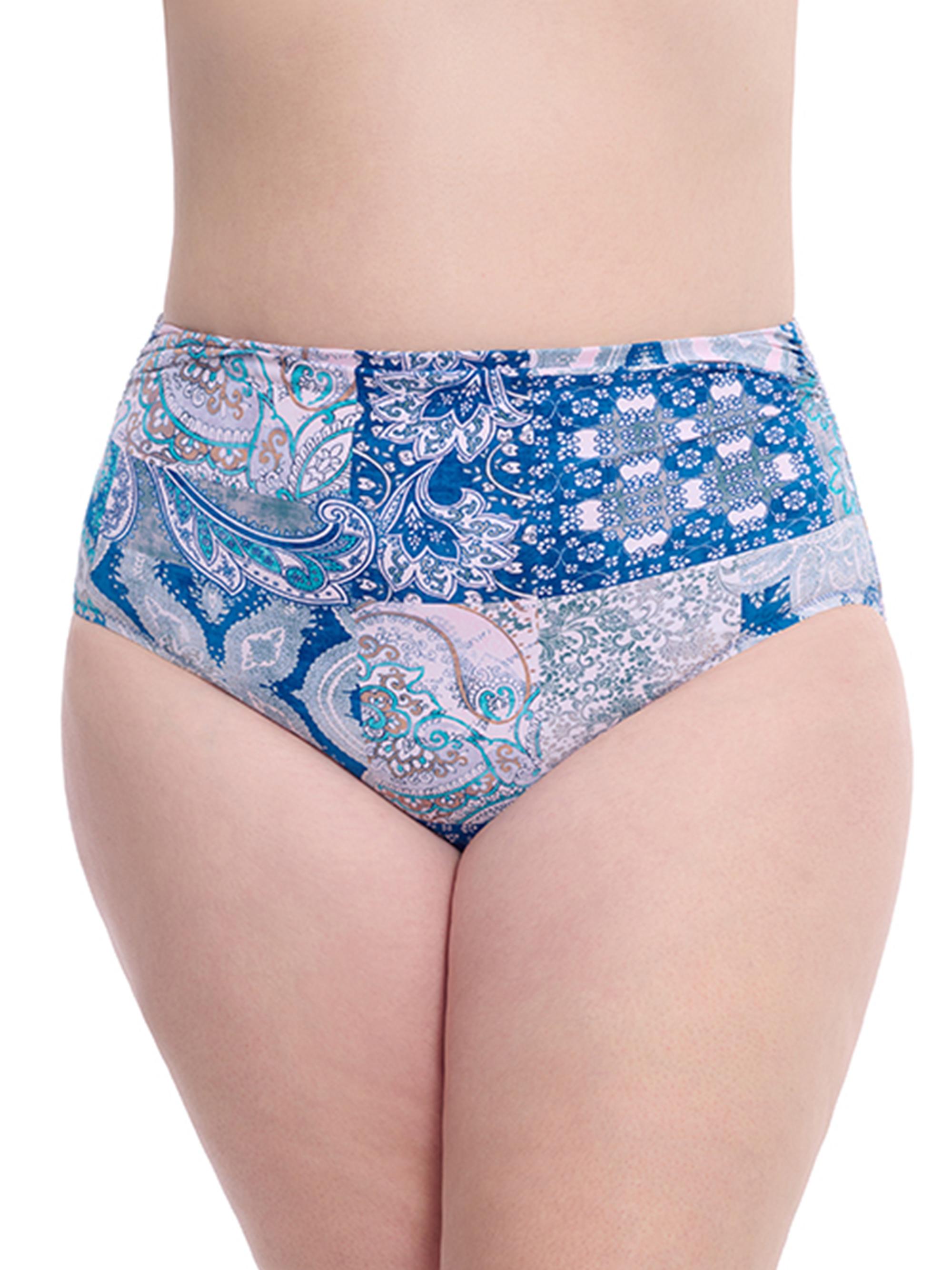 Gottex Swimwear Women's Plus Karma Paisley Full Coverage Bikini Bottom - Blue Multi