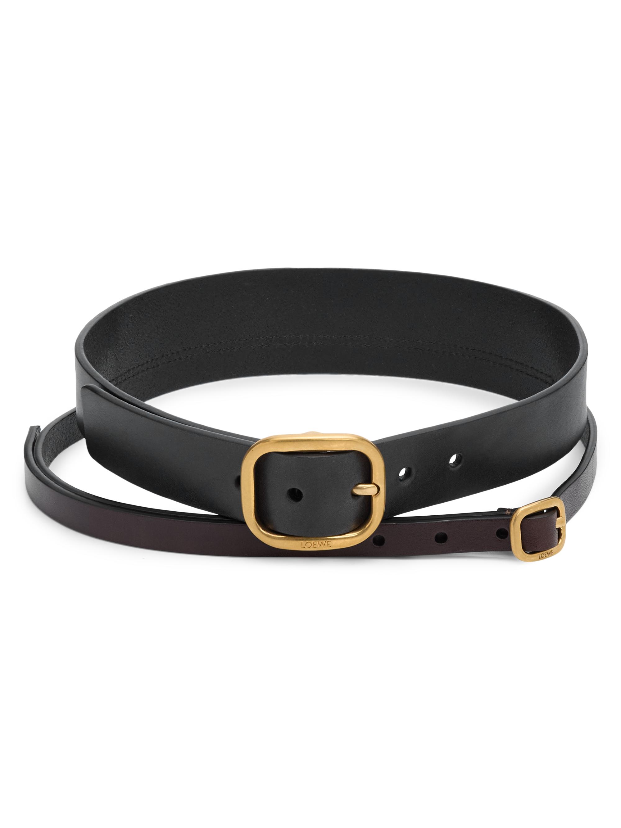 LOEWE Women's Layered Double Leather Belt - Black Dark Brown Gold