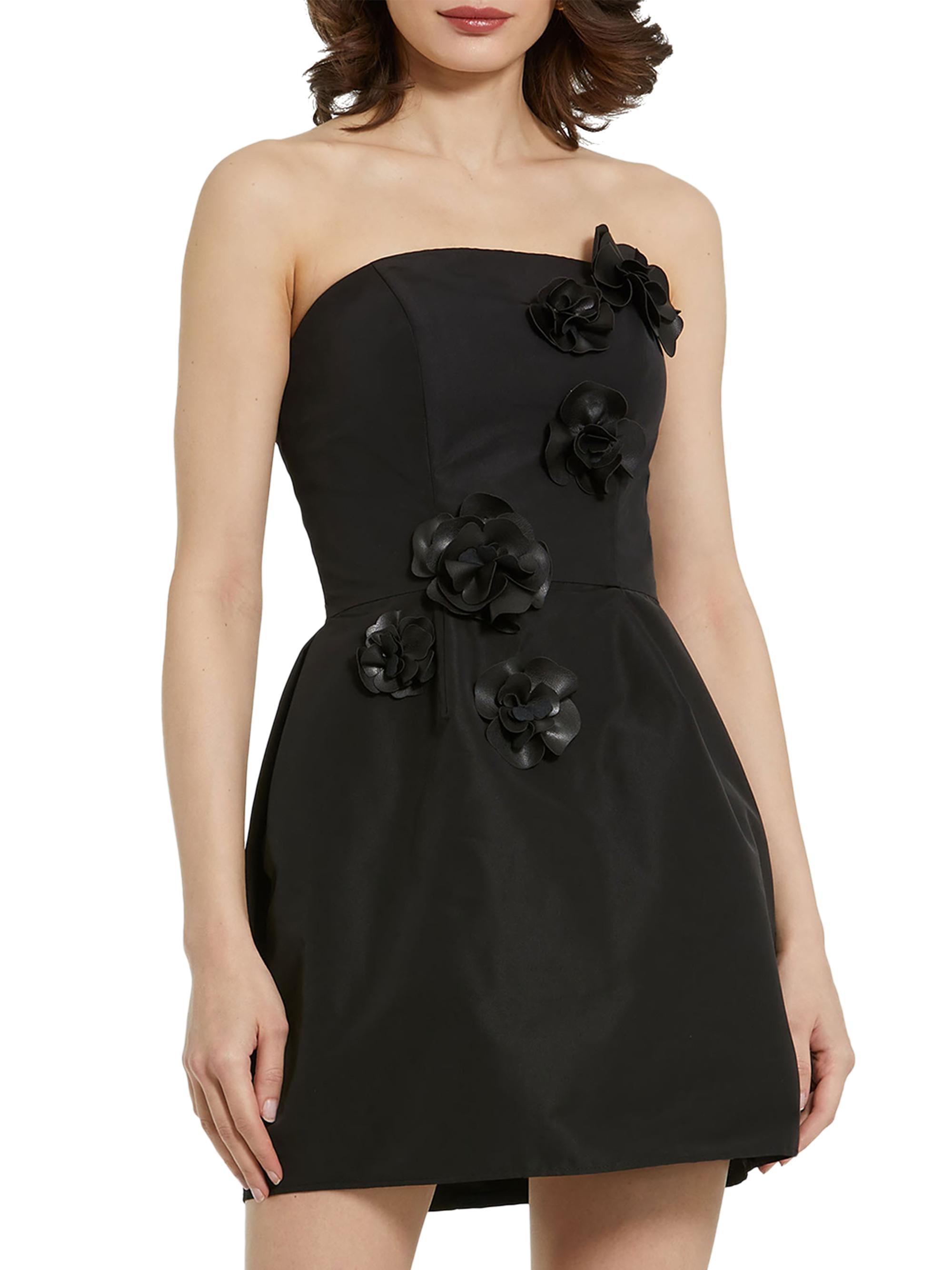 Mac Duggal Women's Floral Appliqué Faille Strapless A-Line Minidress - Black