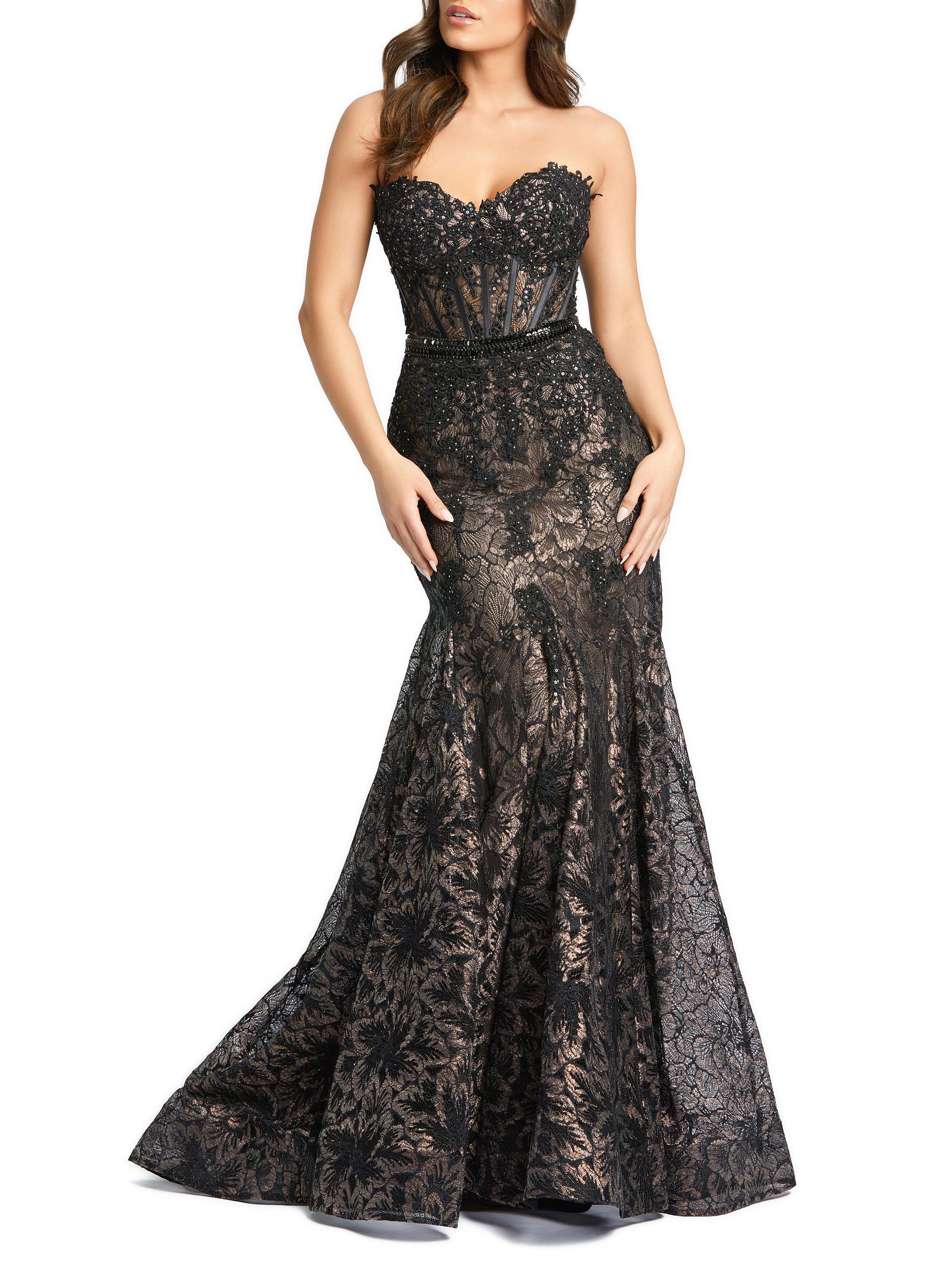 Mac Duggal Women's Evening Sequined Lace Strapless Gown - Black Beige