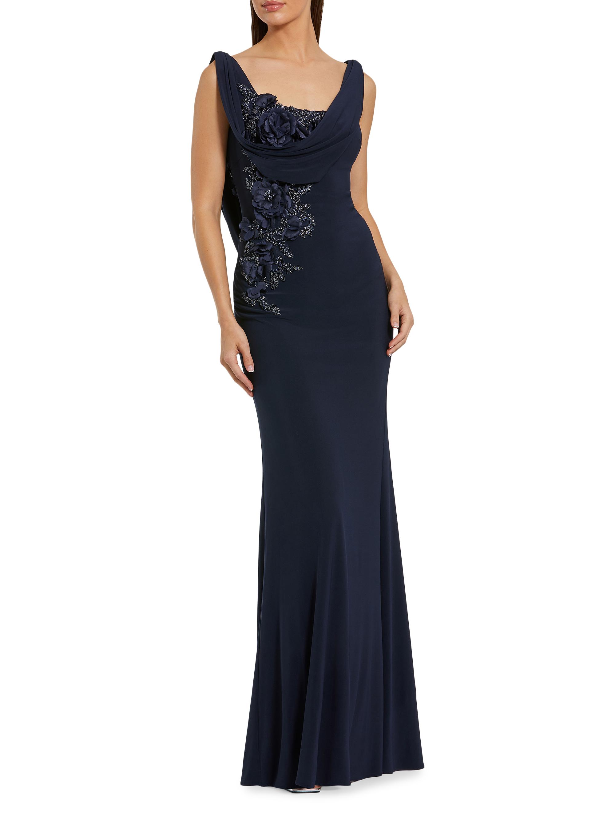 chinese dress ladies Ieena for Mac Duggal - Red Sleeveless Ruffle Tiered V Neck Gown