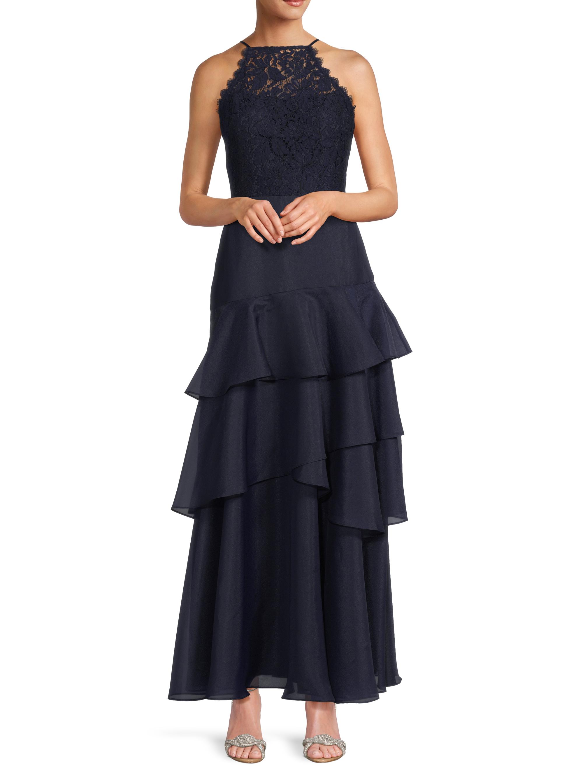 PORTMIX GOWN ネイビー Azazie Snapdragon Dark Navy A-Line V-Neck Ruched Chiffon Dress