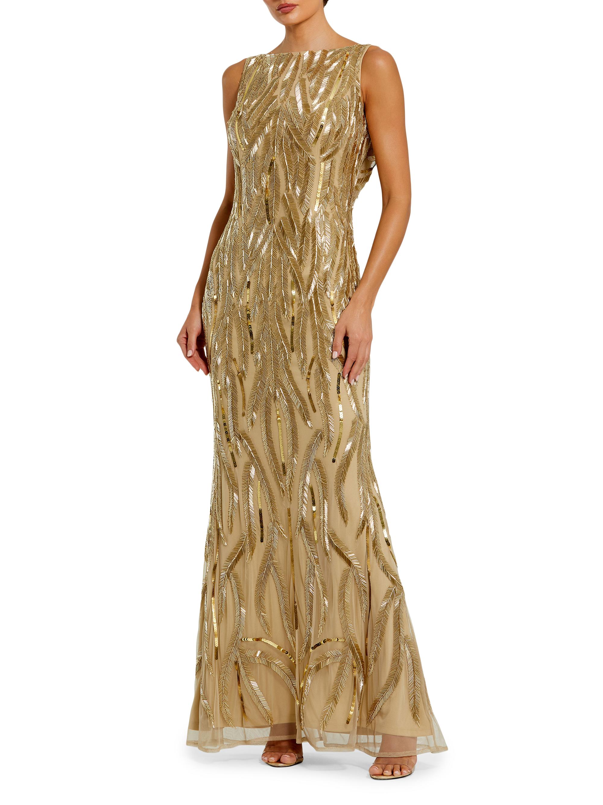 Mac Duggal Women's Evening Beaded Open Back Sleeveless Gown - Gold