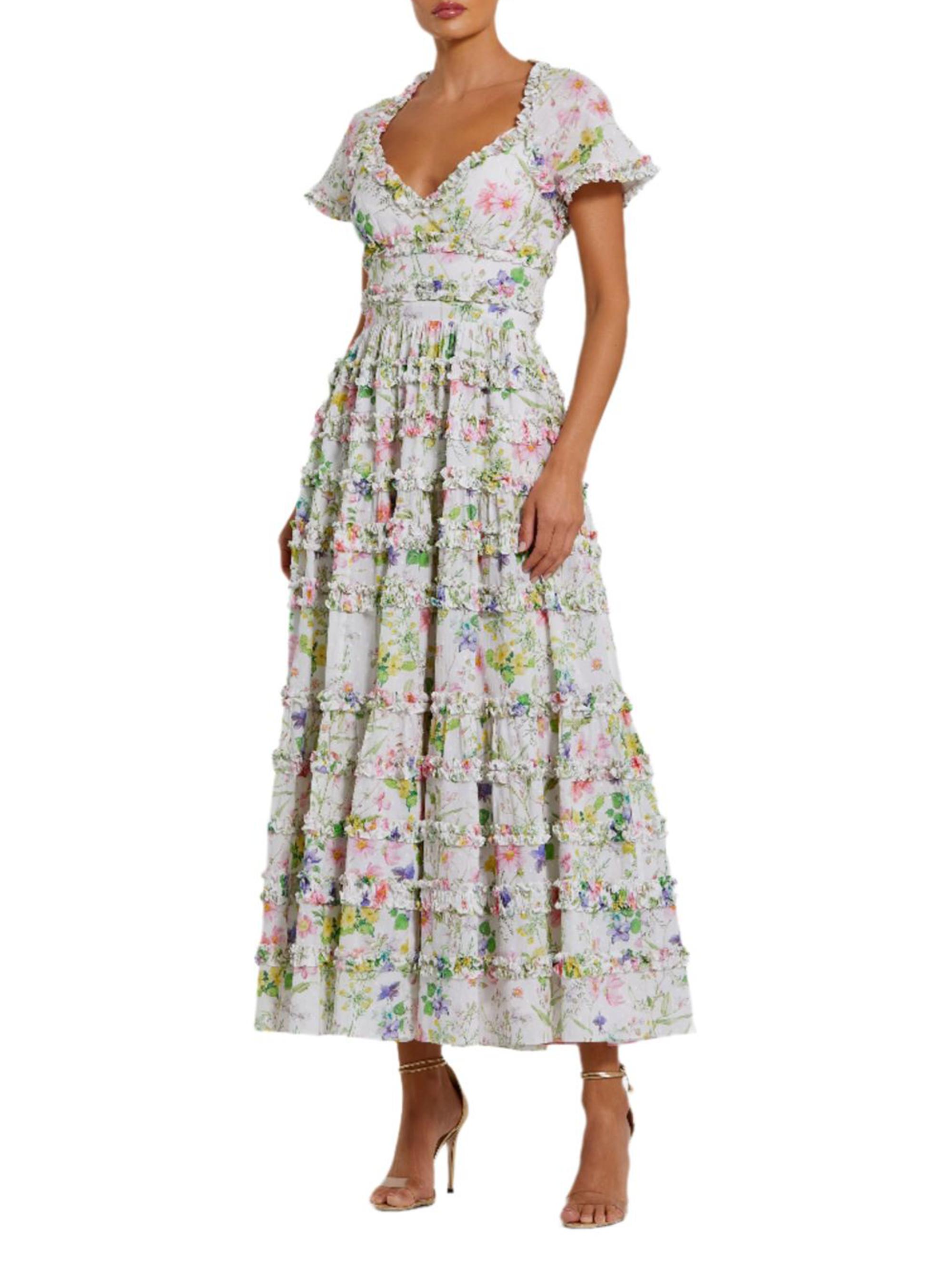 Mac Duggal Women's Floral Ruffle Open-Back Cocktail Dress - White Multi