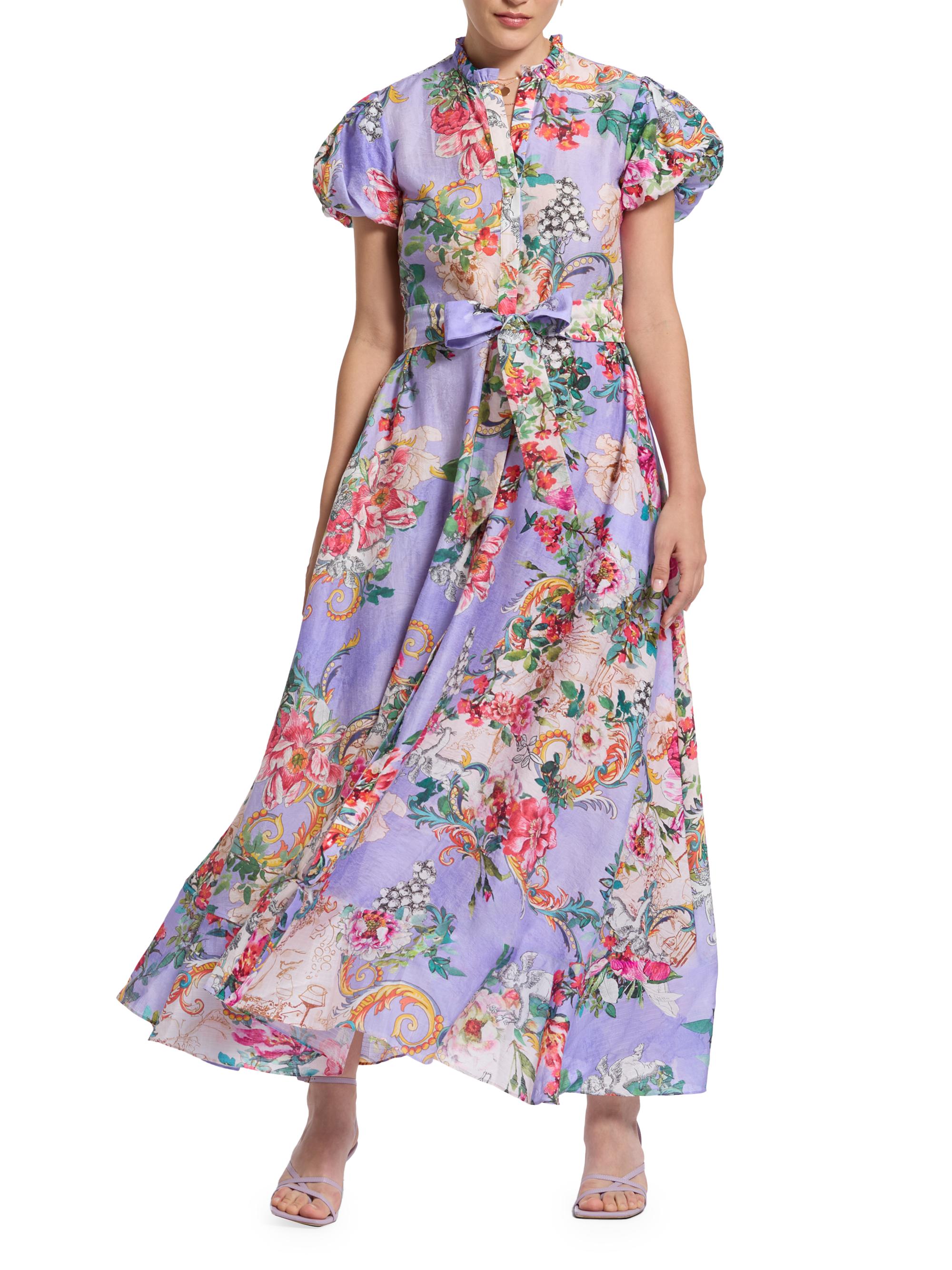 Robert Graham Women's Vera Floral Jacquard Tie-Waist Maxi Shirtdress