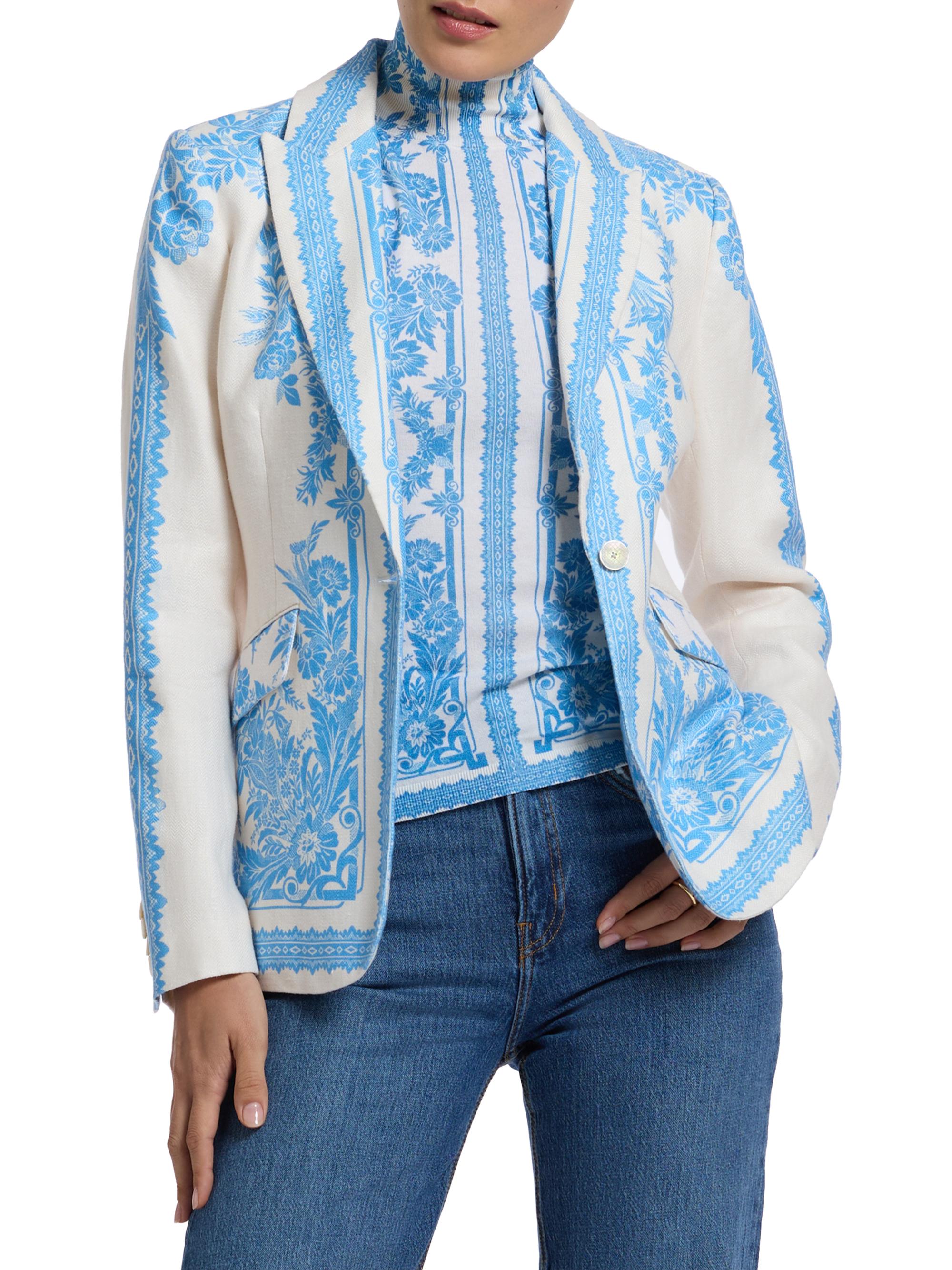 Robert Graham Women's Penelope Floral Linen One-Button Jacket - Cream