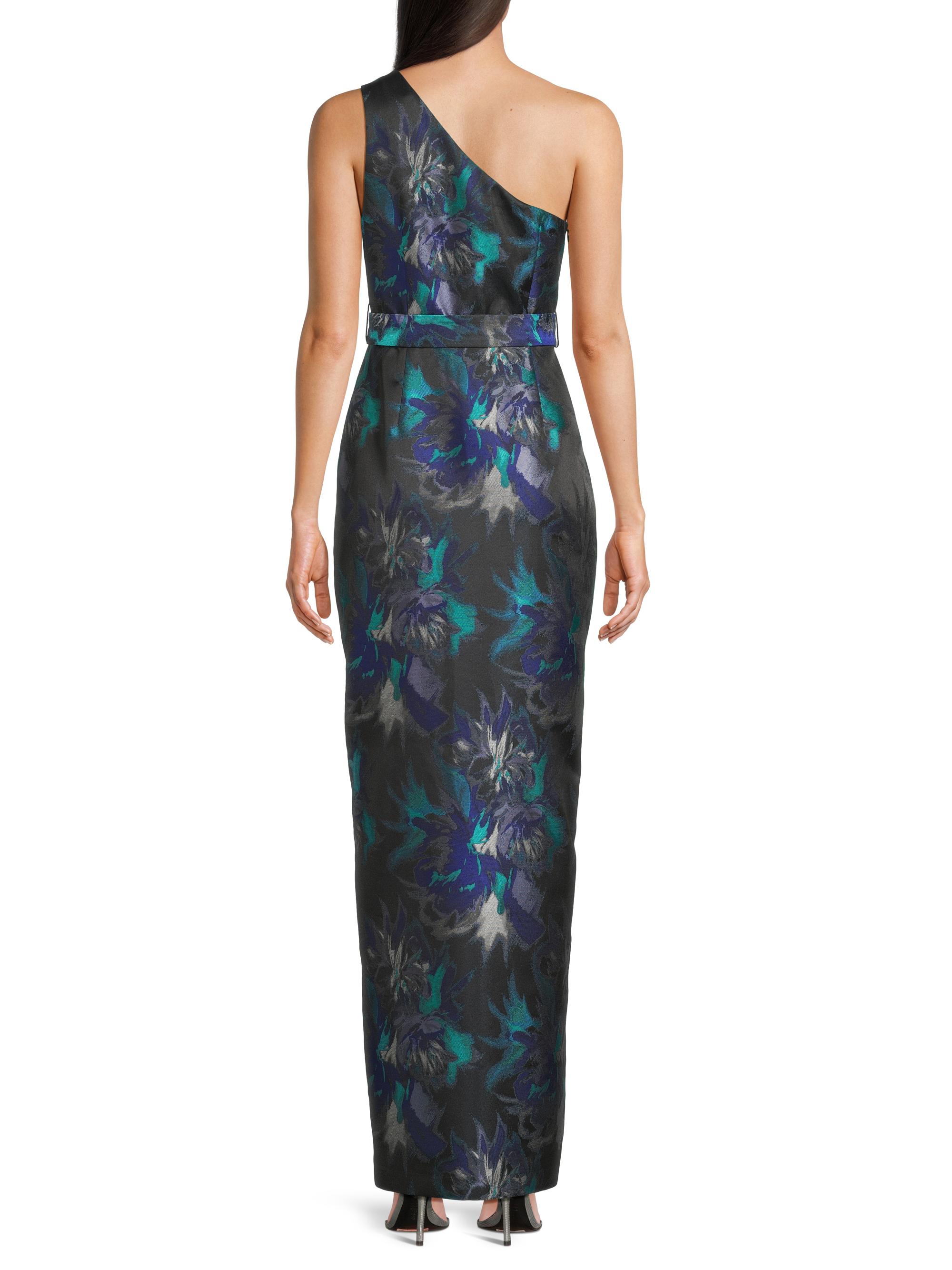 Aidan Mattox Floral Jacquard Belted One-Shoulder Gown | Saks