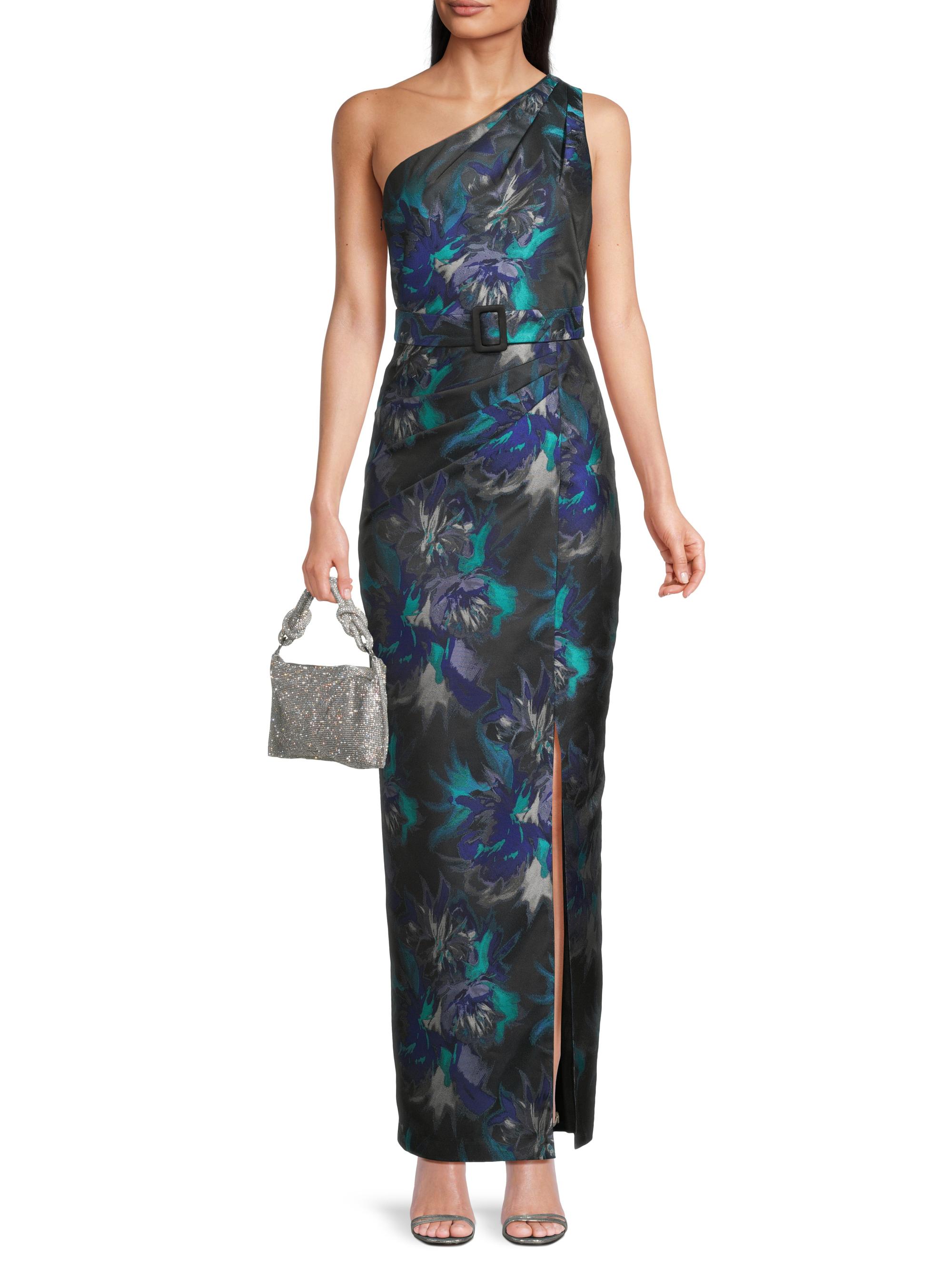 Aidan Mattox Floral Jacquard Belted One-Shoulder Gown | Saks Fifth