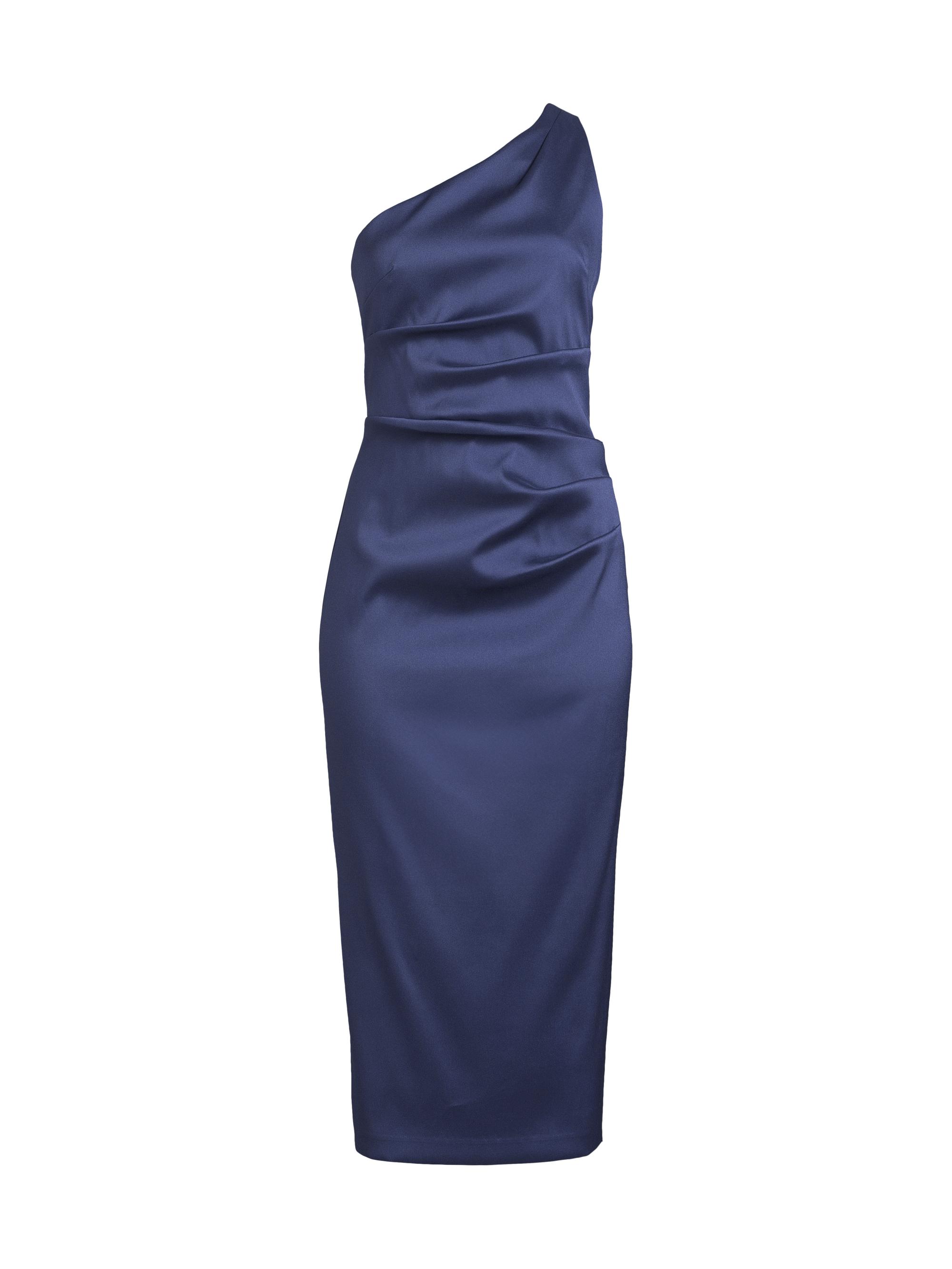 Aidan Mattox Women's Satin Gathered One-Shoulder Sheath Cocktail Dress - Navy