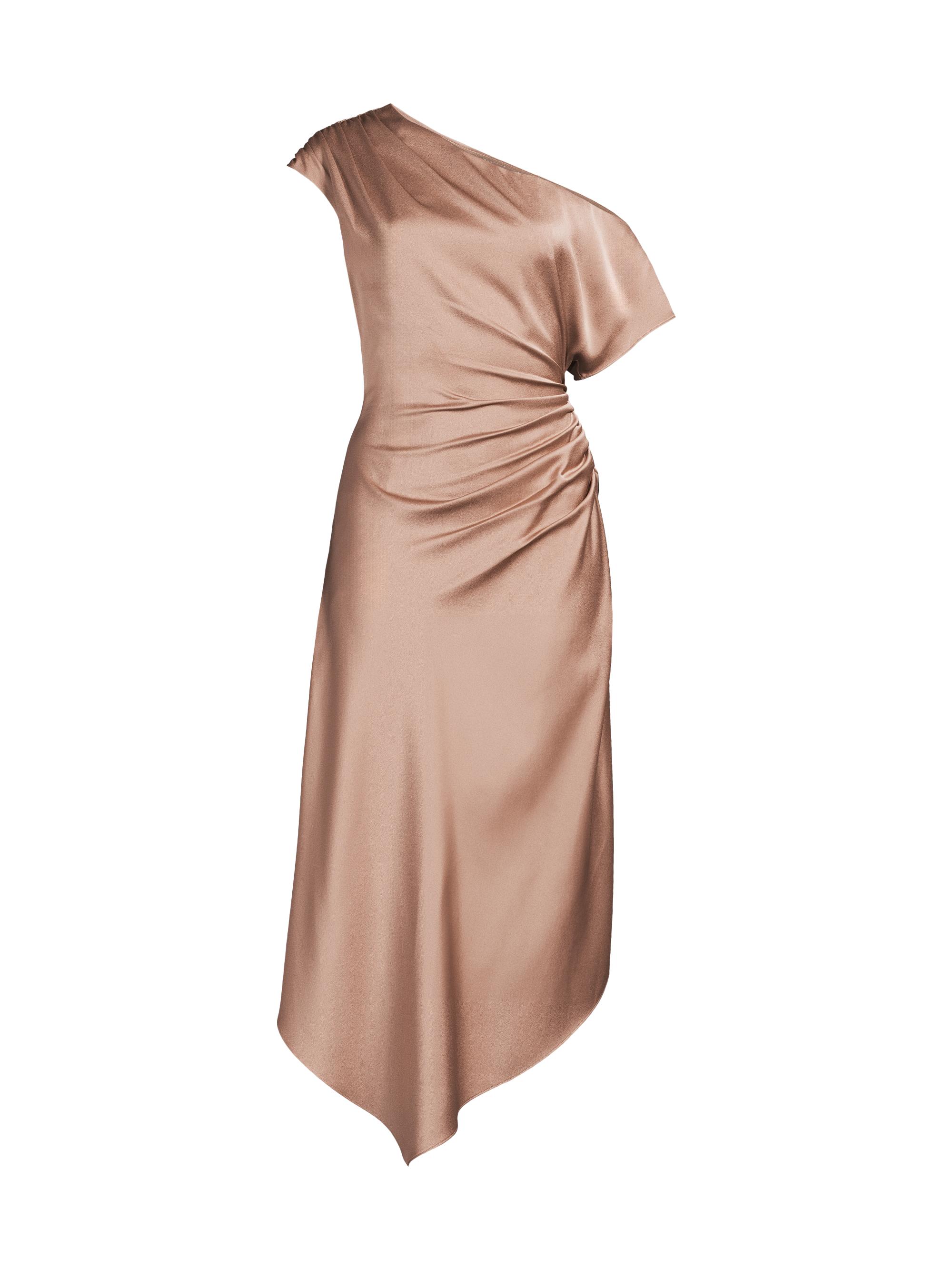 Aidan Mattox Women's Satin Gathered Asymmetric Cocktail Dress - Cafe Mocha