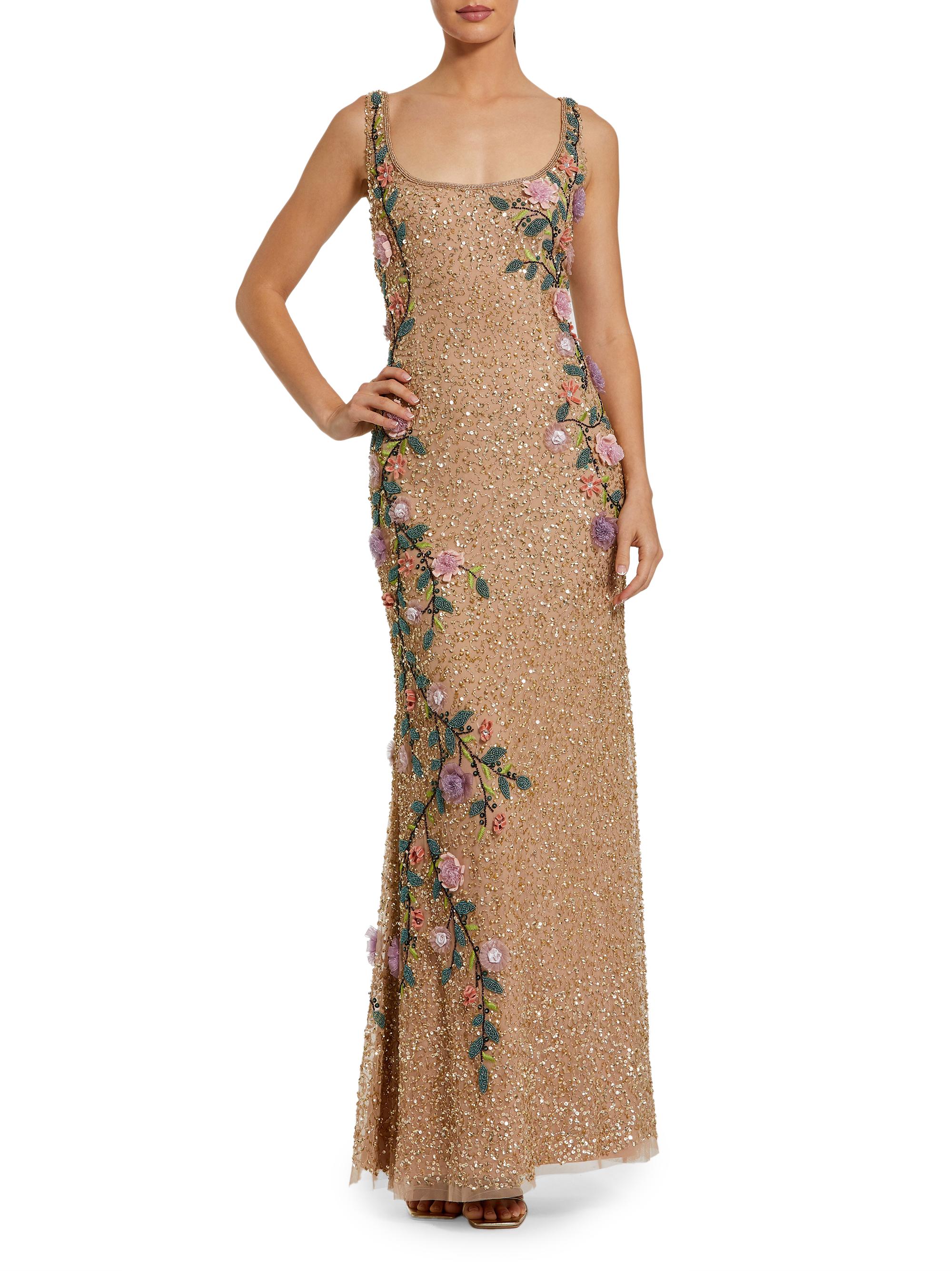 Mac Duggal Women's Evening Embellished Floral Scoopneck Gown - Gold Multi