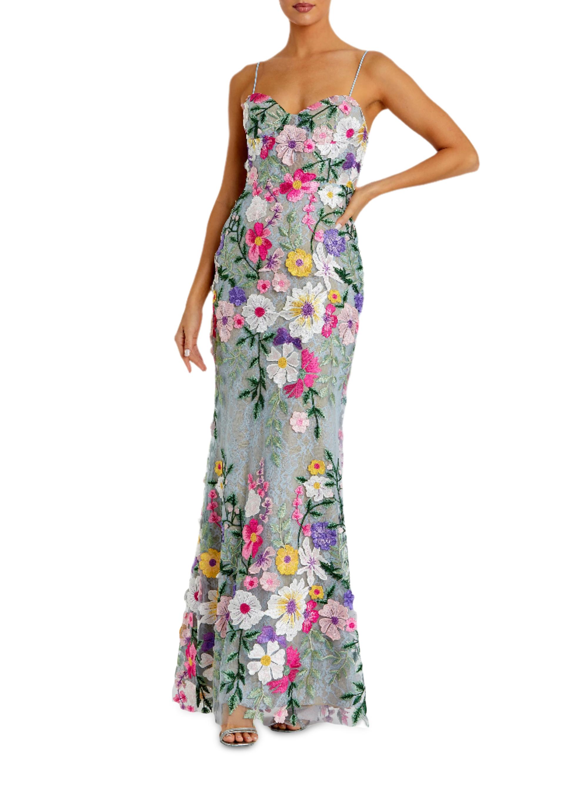 Mac Duggal Women's Prom Floral Embroidered Bustier Gown - Sage Multi