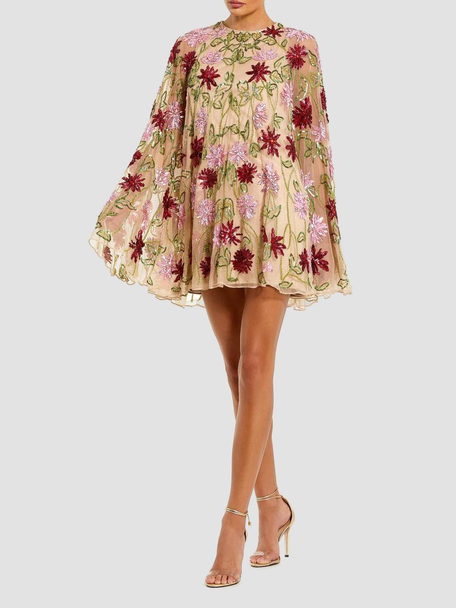 Mac Duggal Cocktail Embellished Floral Mesh Cape Minidress | Saks Fifth ...