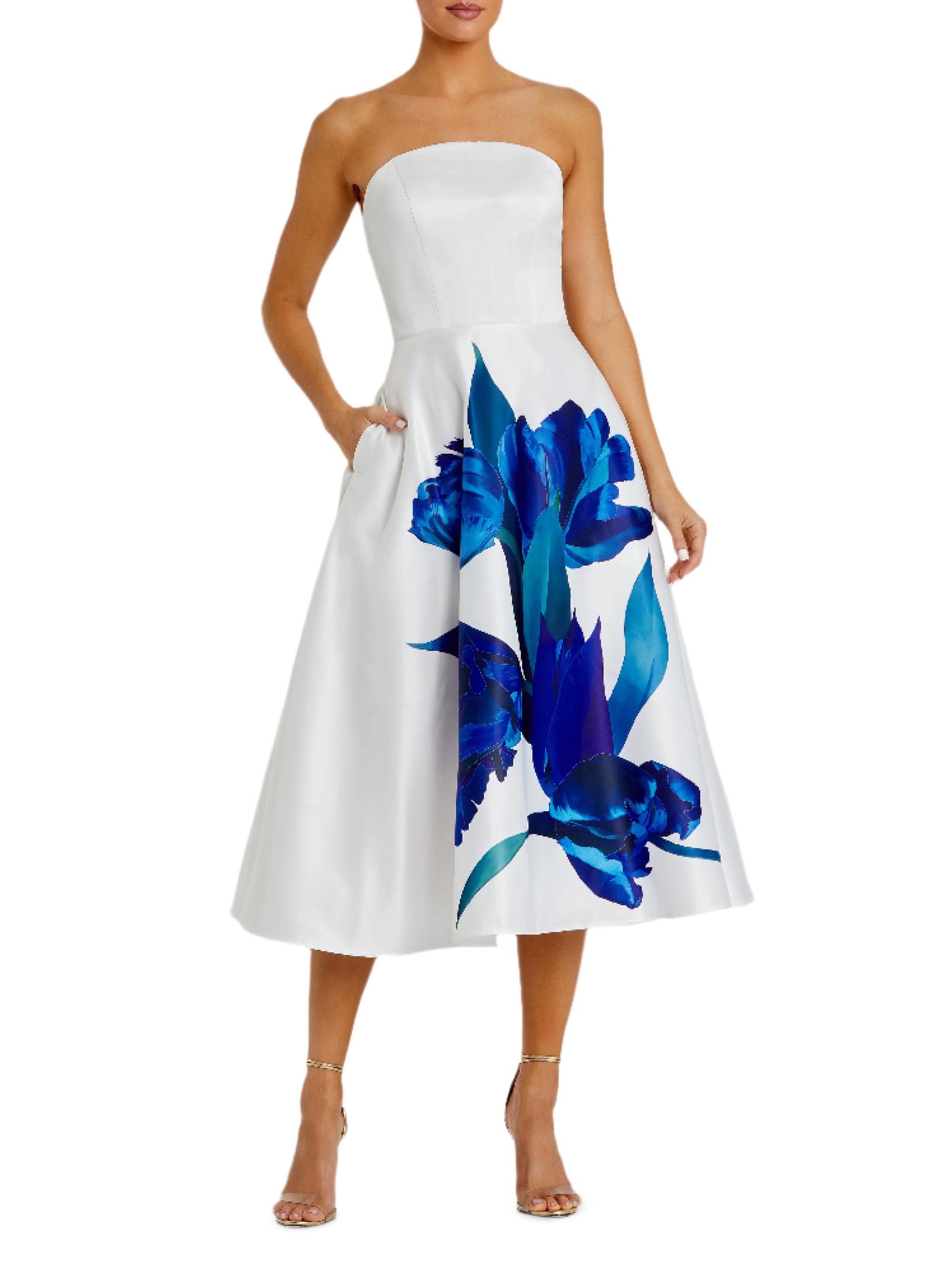 Mac Duggal Women's Cocktail Floral Satin Strapless Midi-Dress - Cream Multi