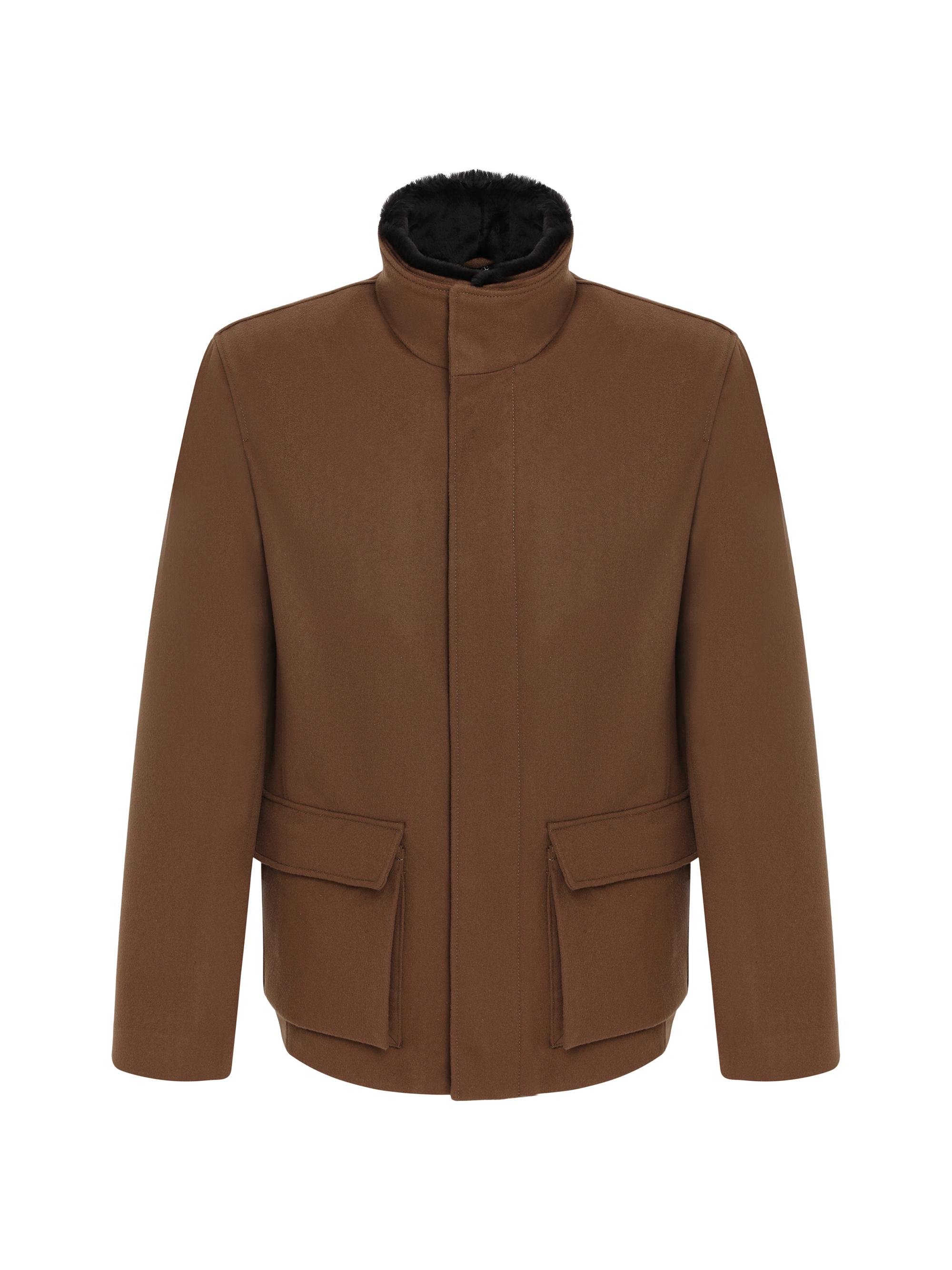 Gorski Men's Wool Jacket with Detachable Merino Shearling Lamb Collar - Whiskey