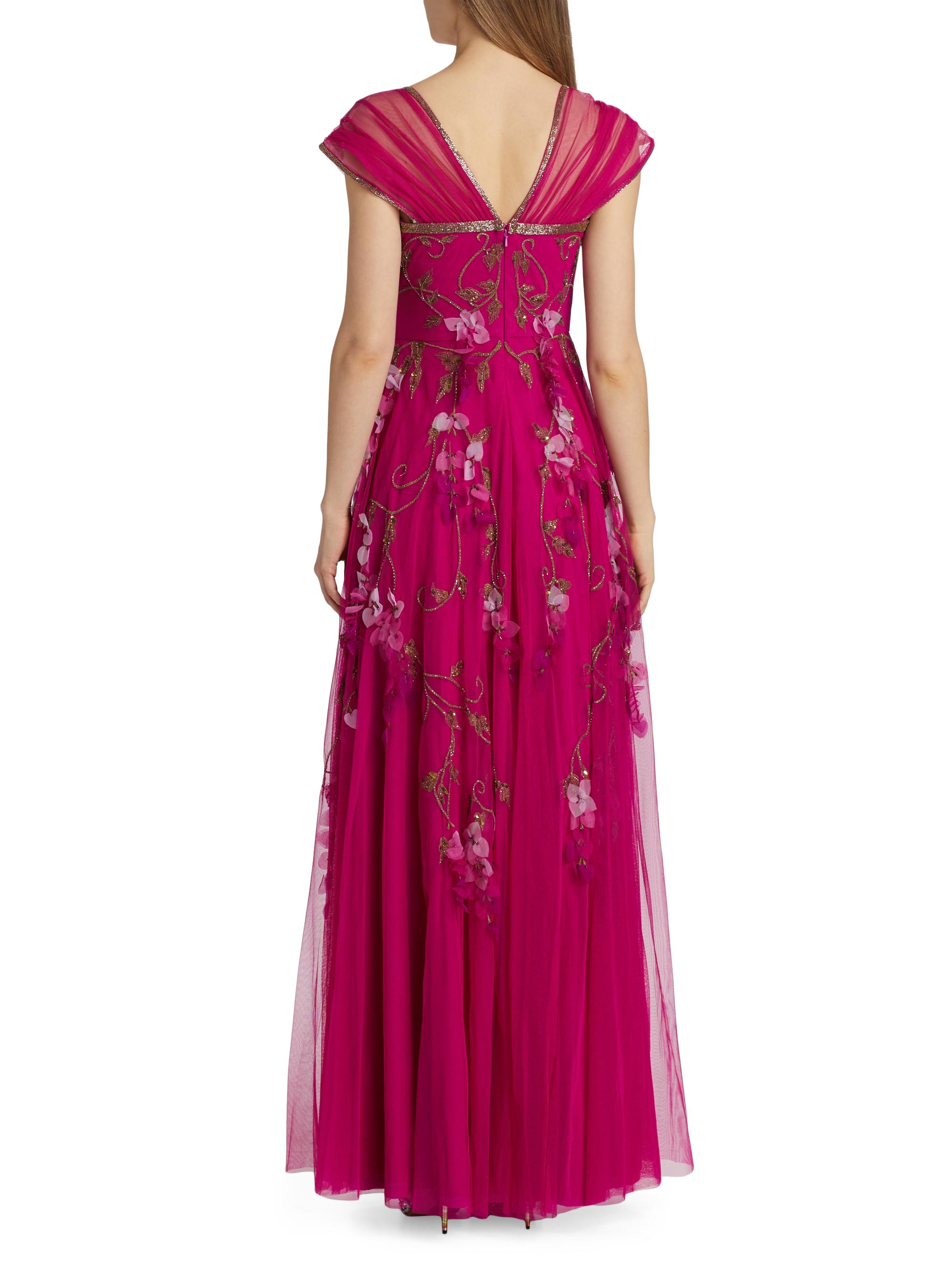 Theia Giana Floral-Appliquéd & Beaded A-Line Gown | Saks Fifth Avenue