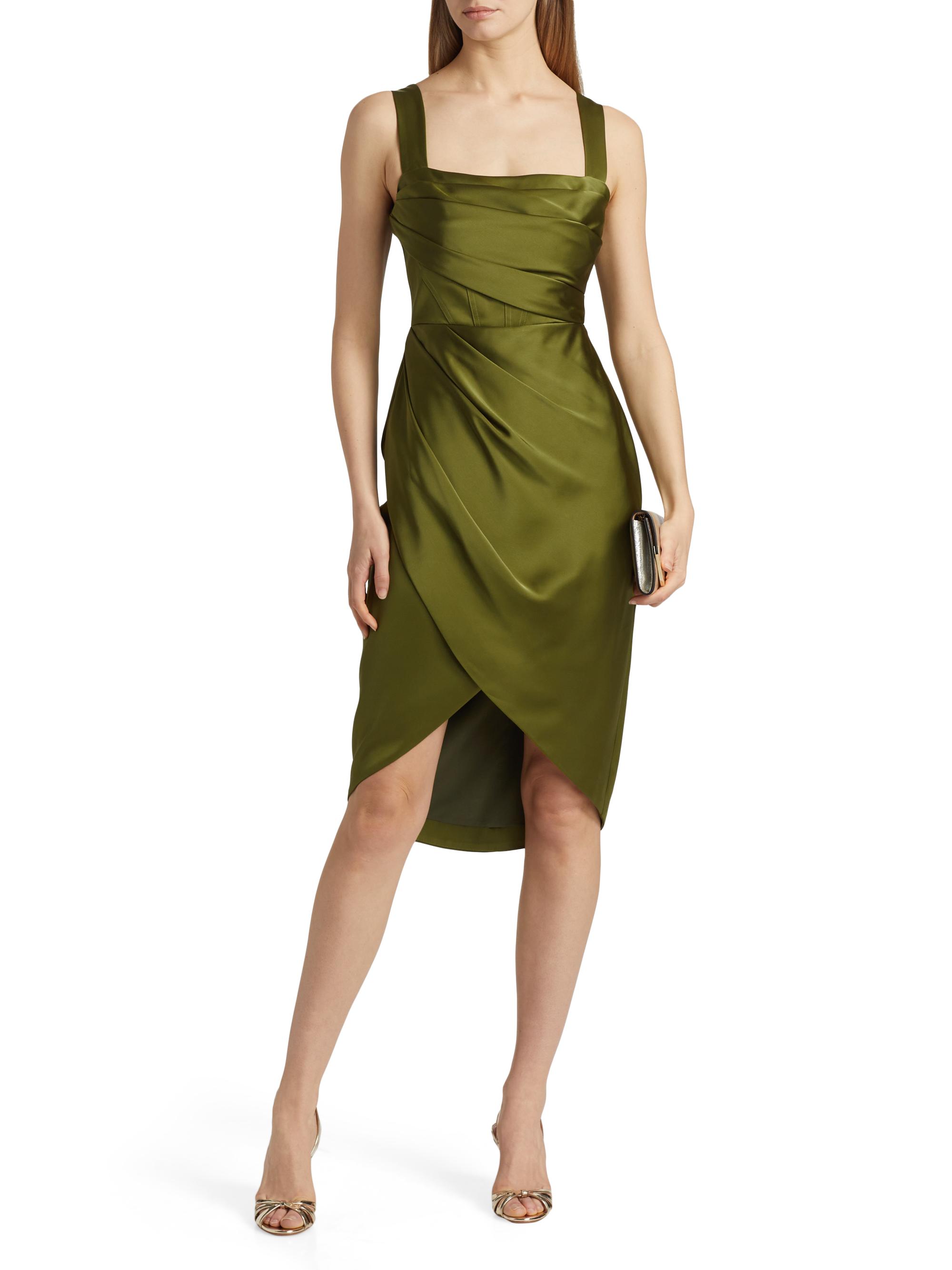 Theia Genevive Draped Satin Cocktail Dress | Saks Fifth Avenue