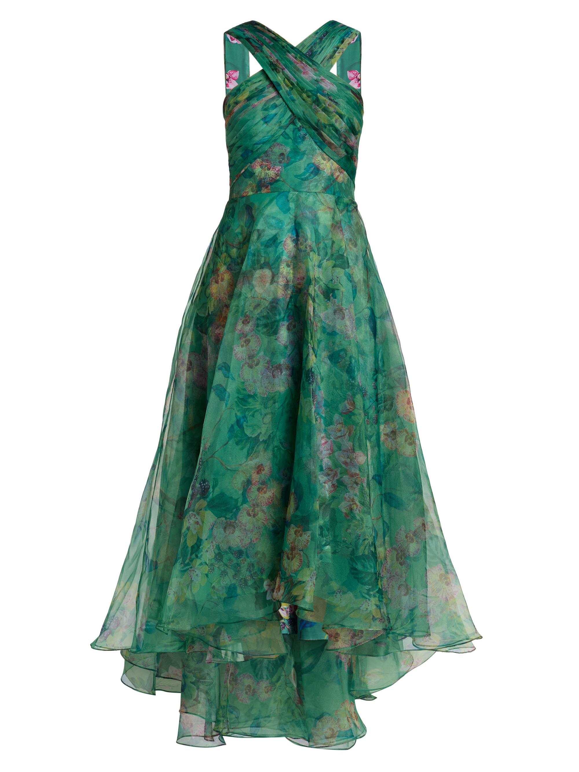 Theia Women's Luana Floral Organza High-Low Gown - Lush Greenwood